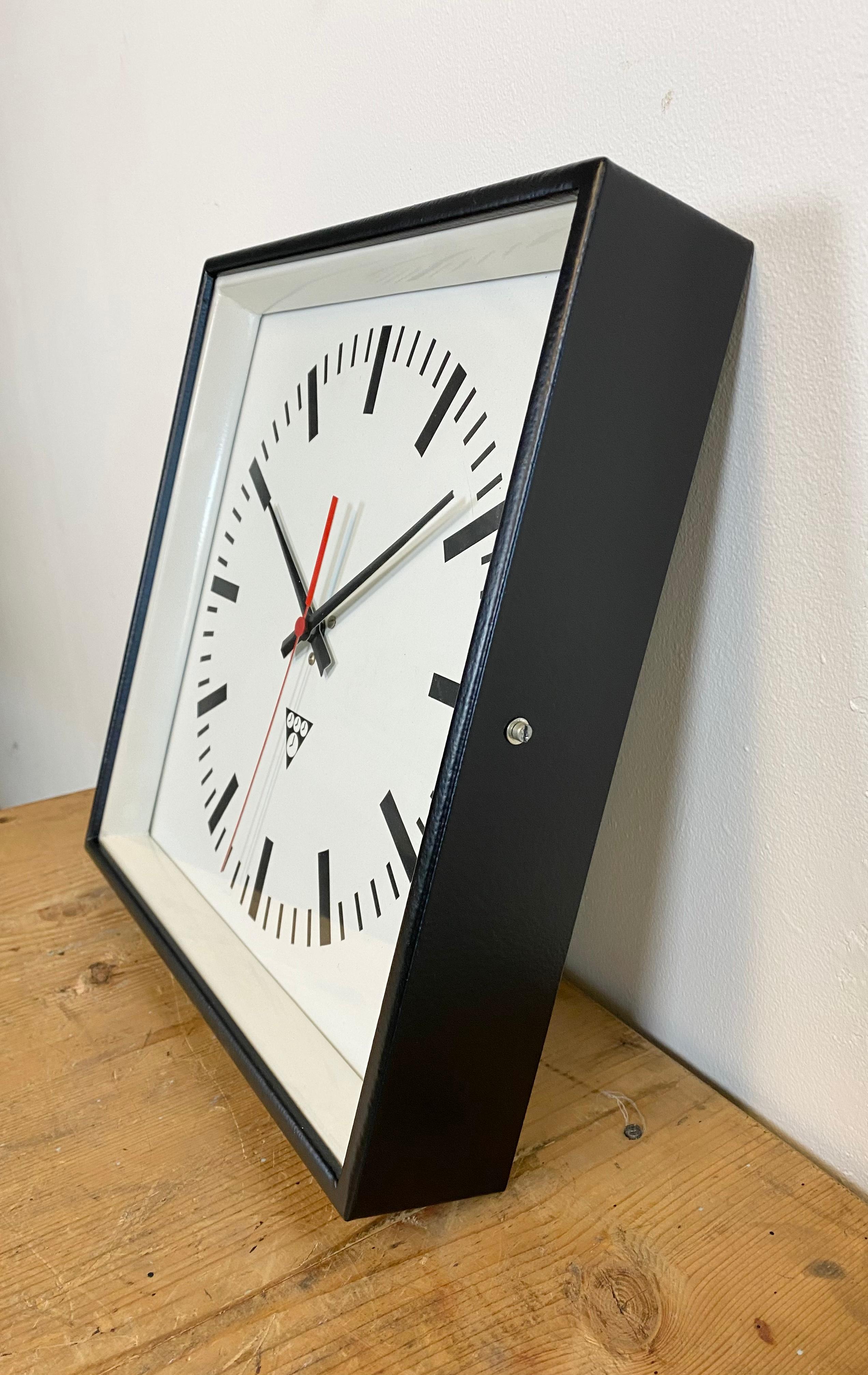 20th Century Black Industrial Square Wall Clock from Pragotron, 1970s