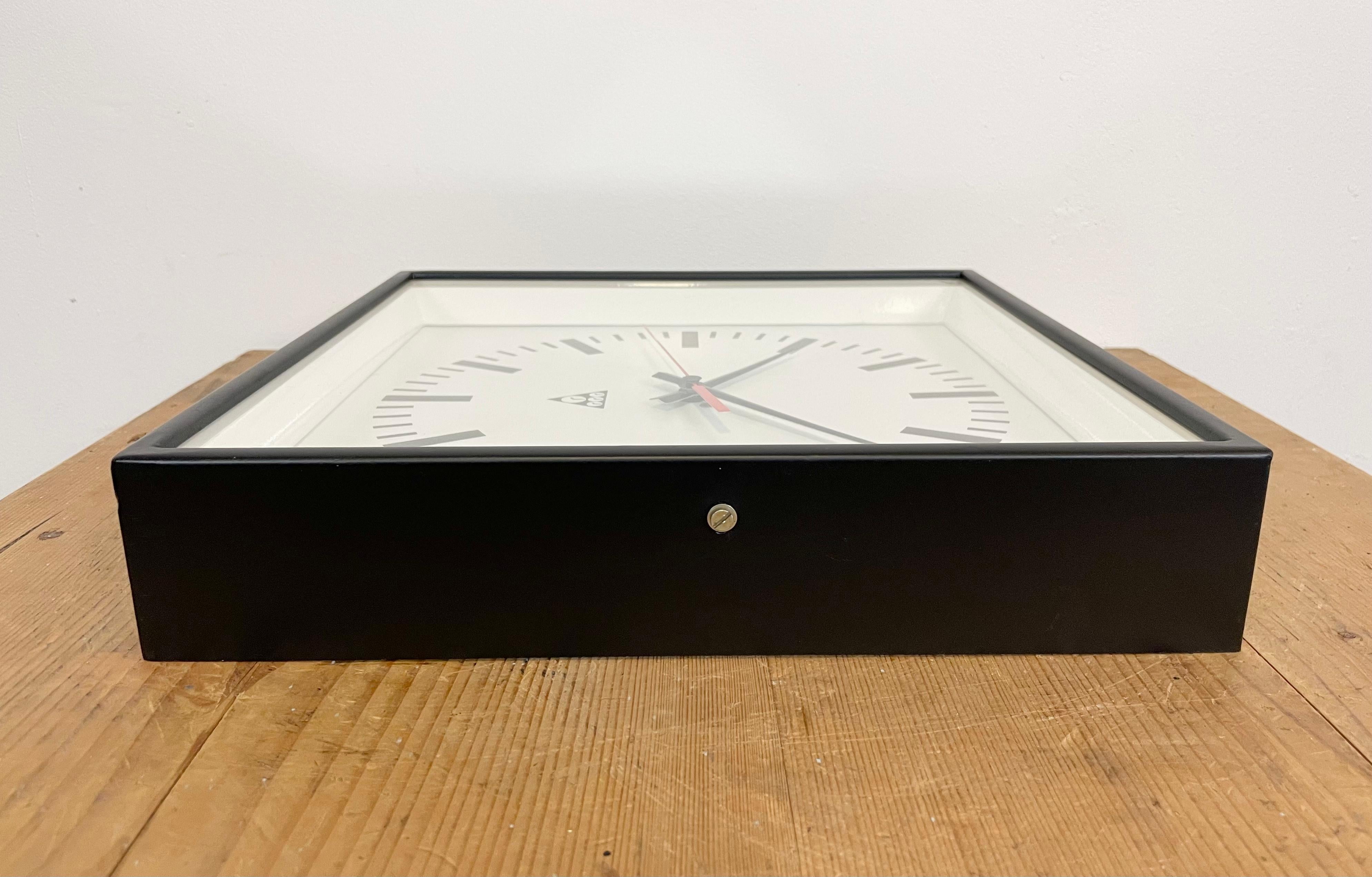 Black Industrial Square Wall Clock from Pragotron, 1970s 2