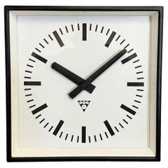 Used Black Industrial Square Wall Clock from Pragotron, 1970s