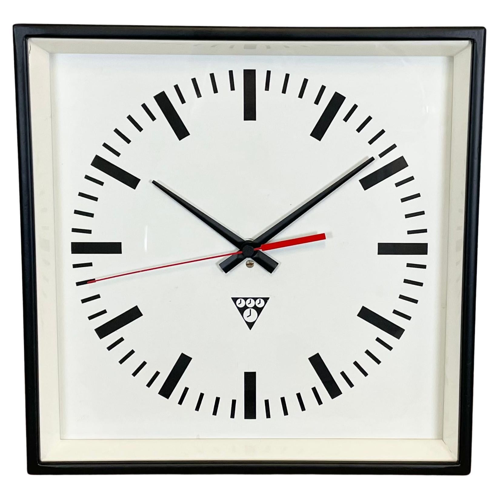 Black Industrial Square Wall Clock from Pragotron, 1970s