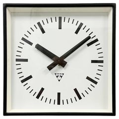 Black Industrial Square Wall Clock from Pragotron, 1970s