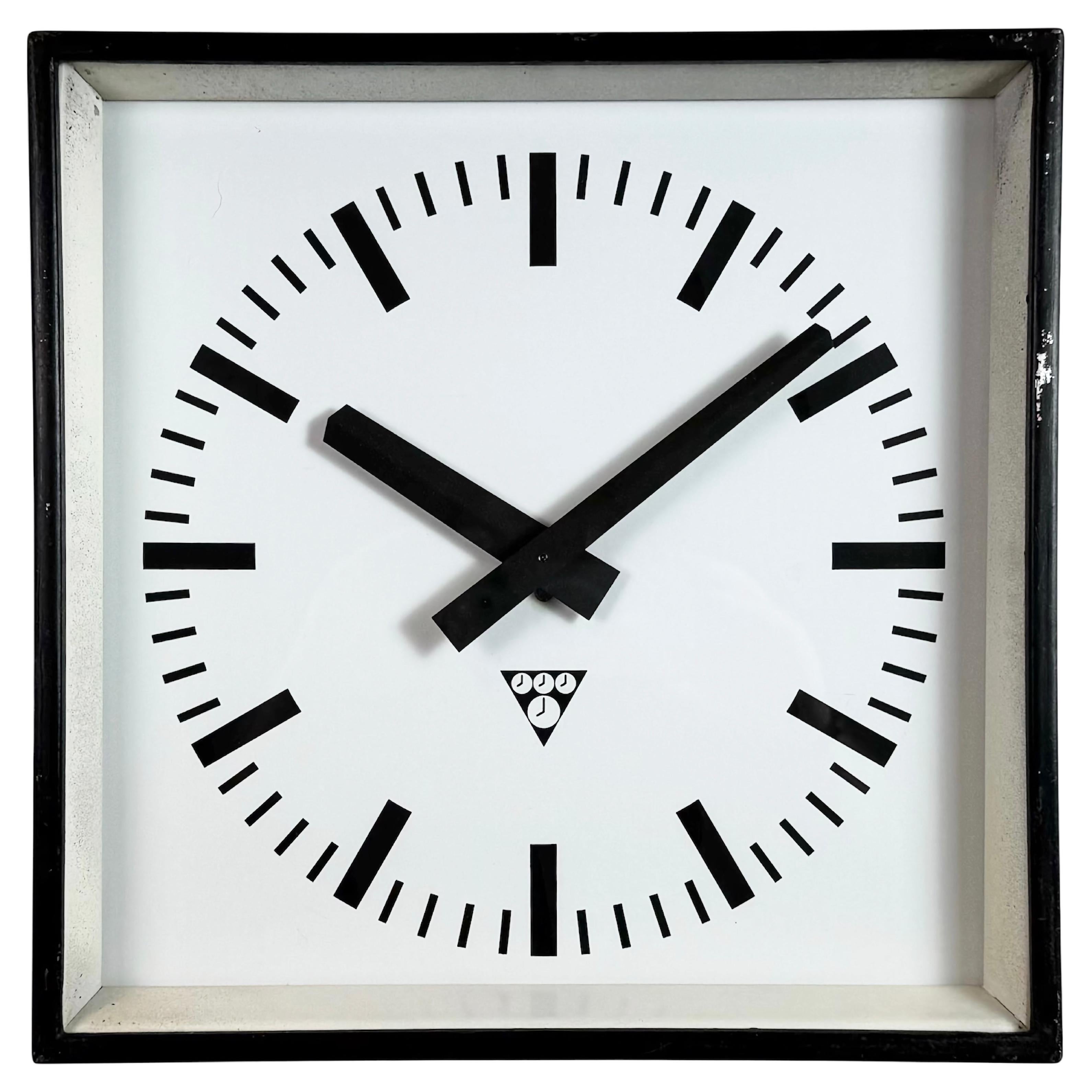 Black Industrial Square Wall Clock from Pragotron, 1970s For Sale