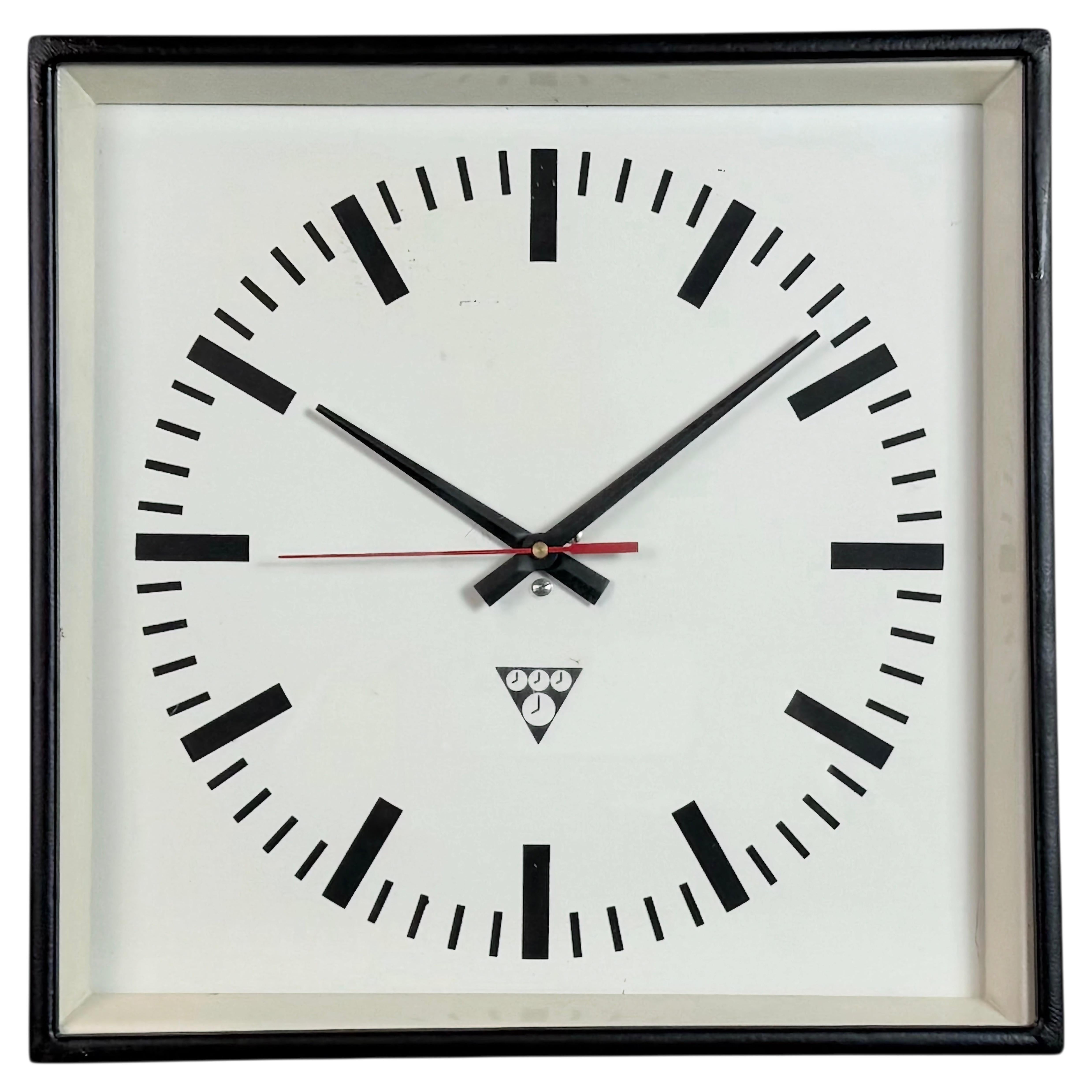 Black Industrial Square Wall Clock from Pragotron, 1970s