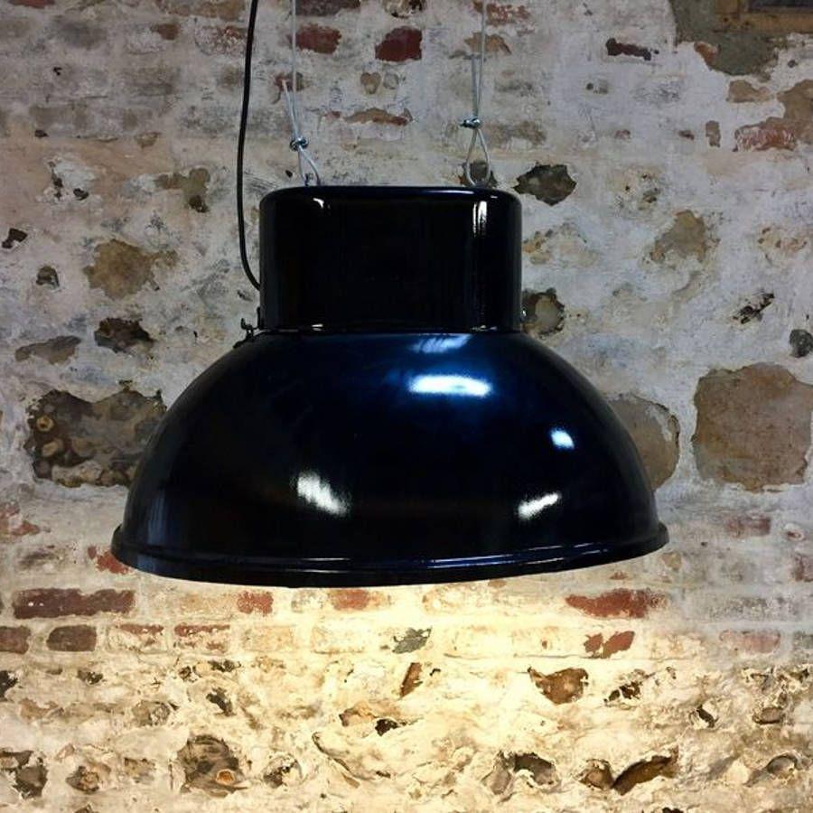 French Black Industrial Vintage European Original Steel Pendant Lamp