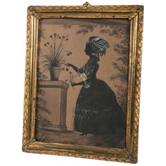 Black Ink and Gouache Drawing of a Young Lady Made in England circa 1830