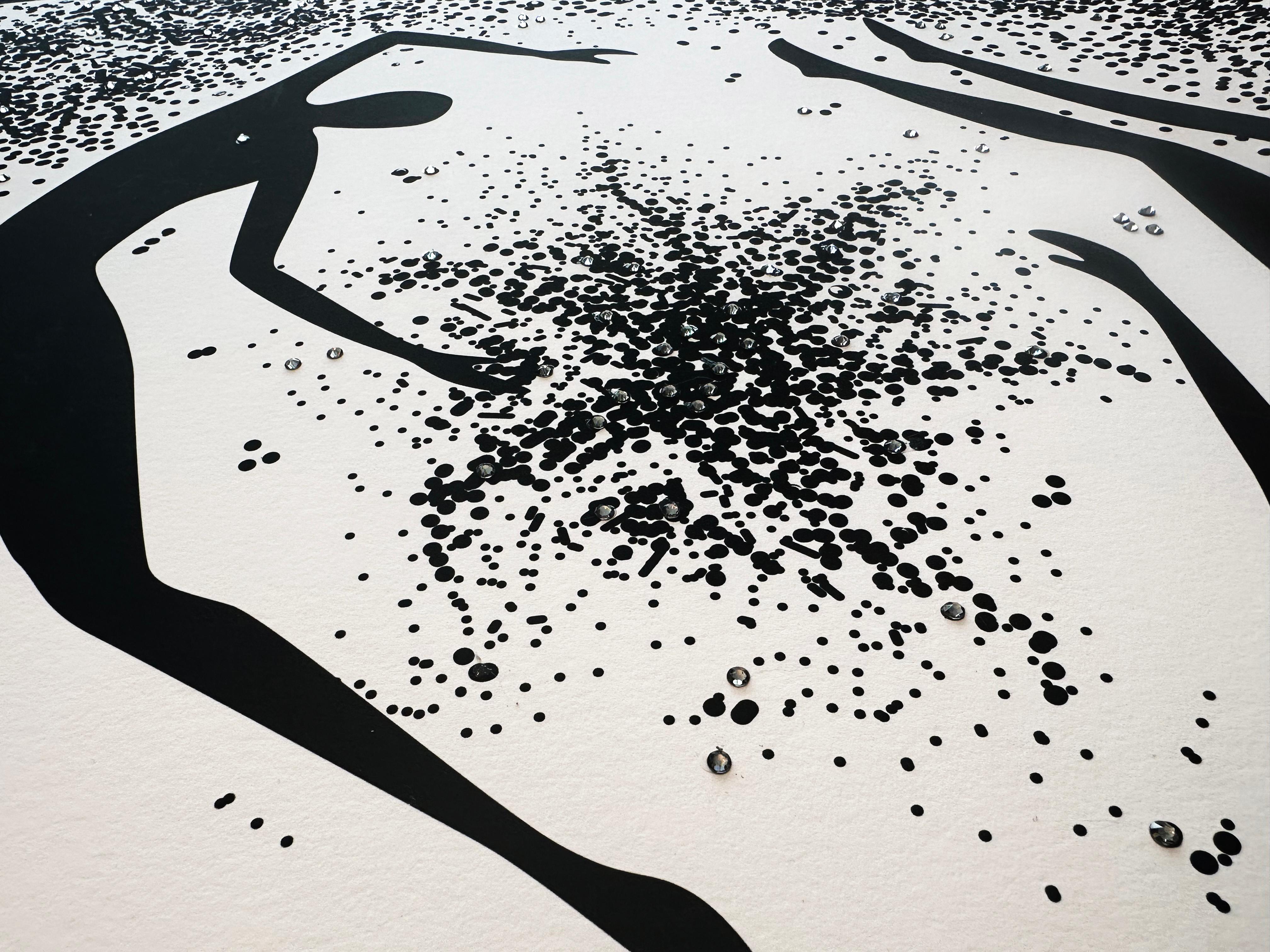 Black Ink and Swarovski Black Diamond Crystals Contemporary Wall Art For Sale 7
