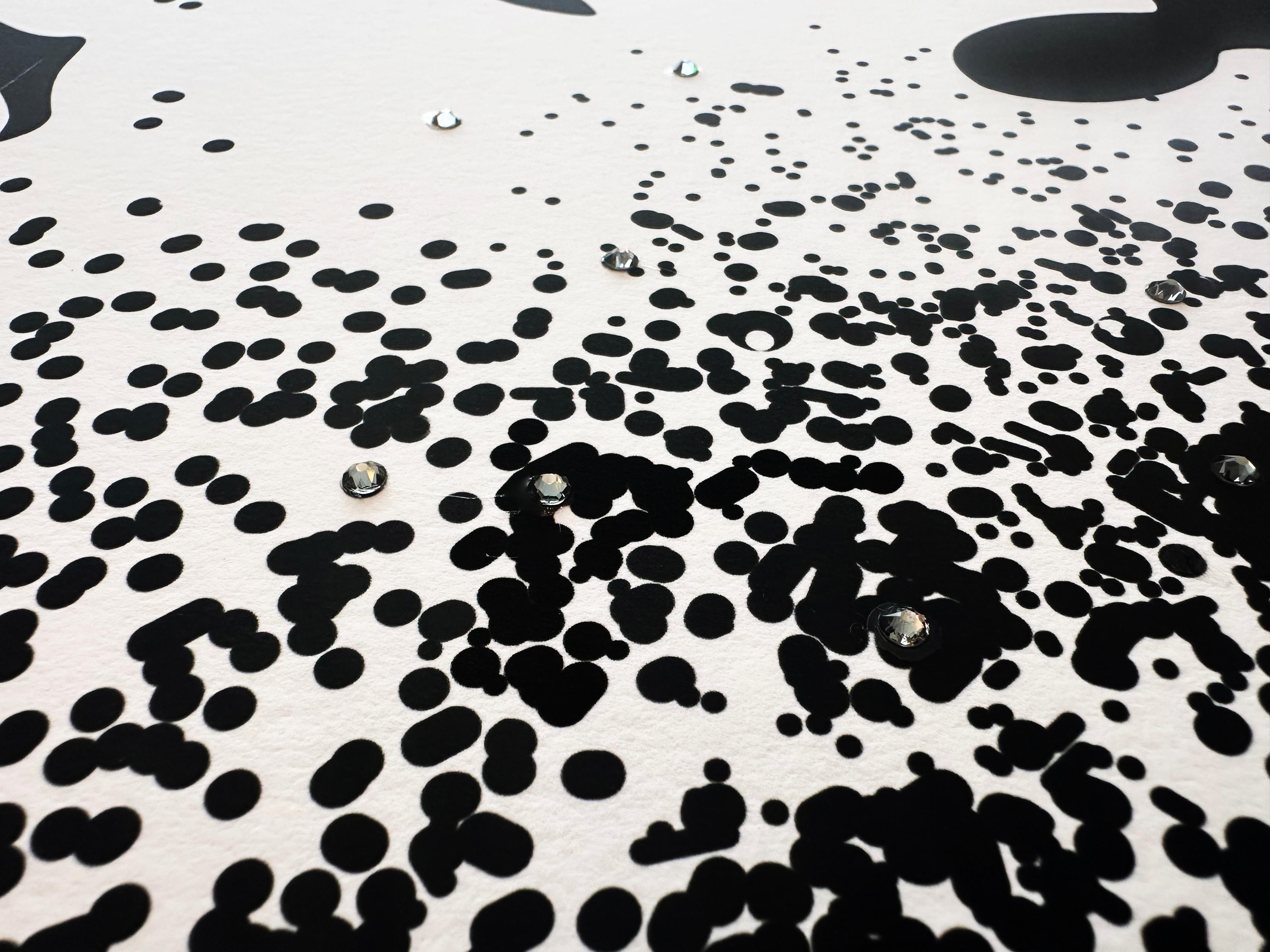 Black Ink and Swarovski Black Diamond Crystals Contemporary Wall Art For Sale 8