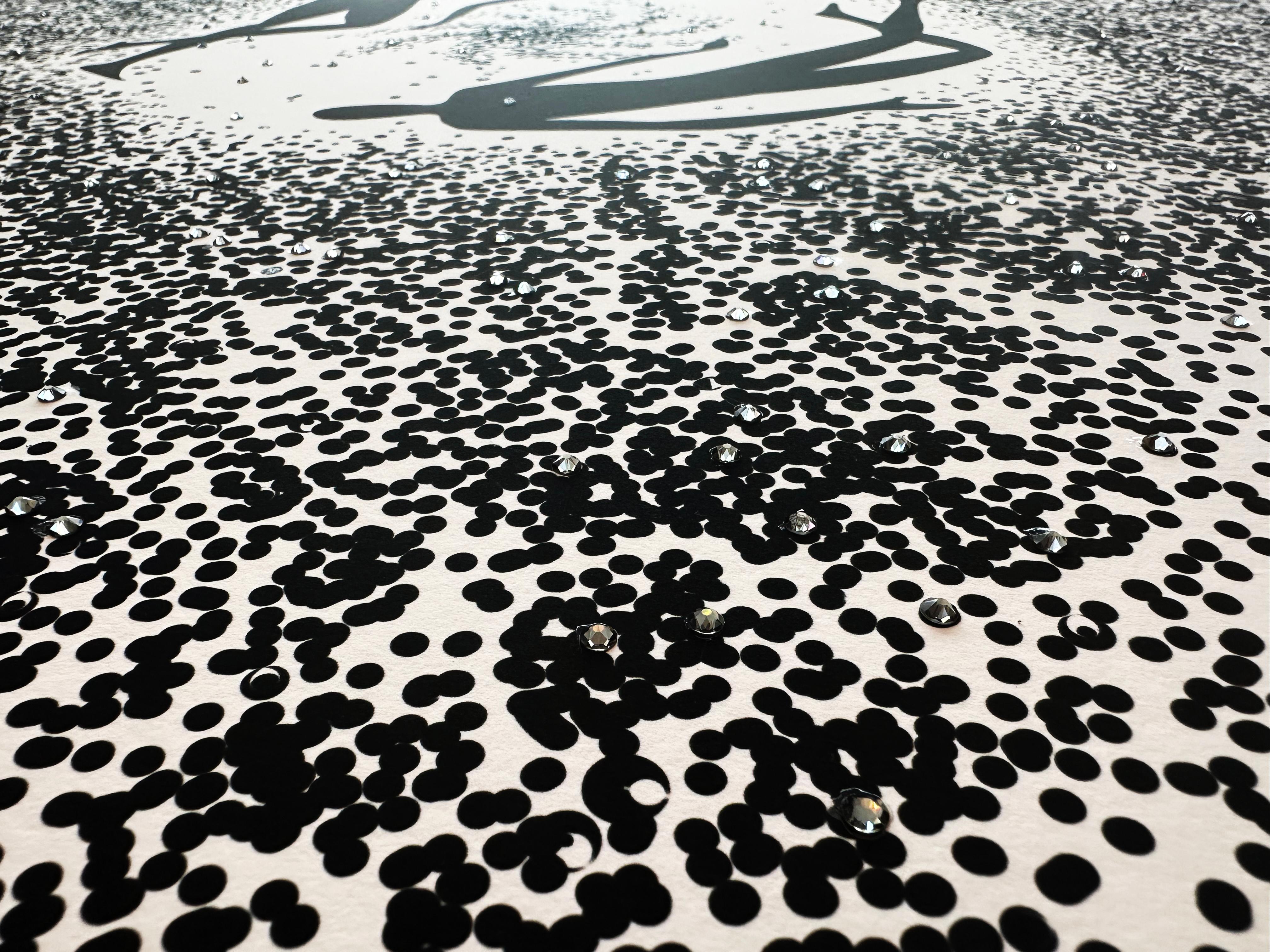 Black Ink and Swarovski Black Diamond Crystals Contemporary Wall Art For Sale 9