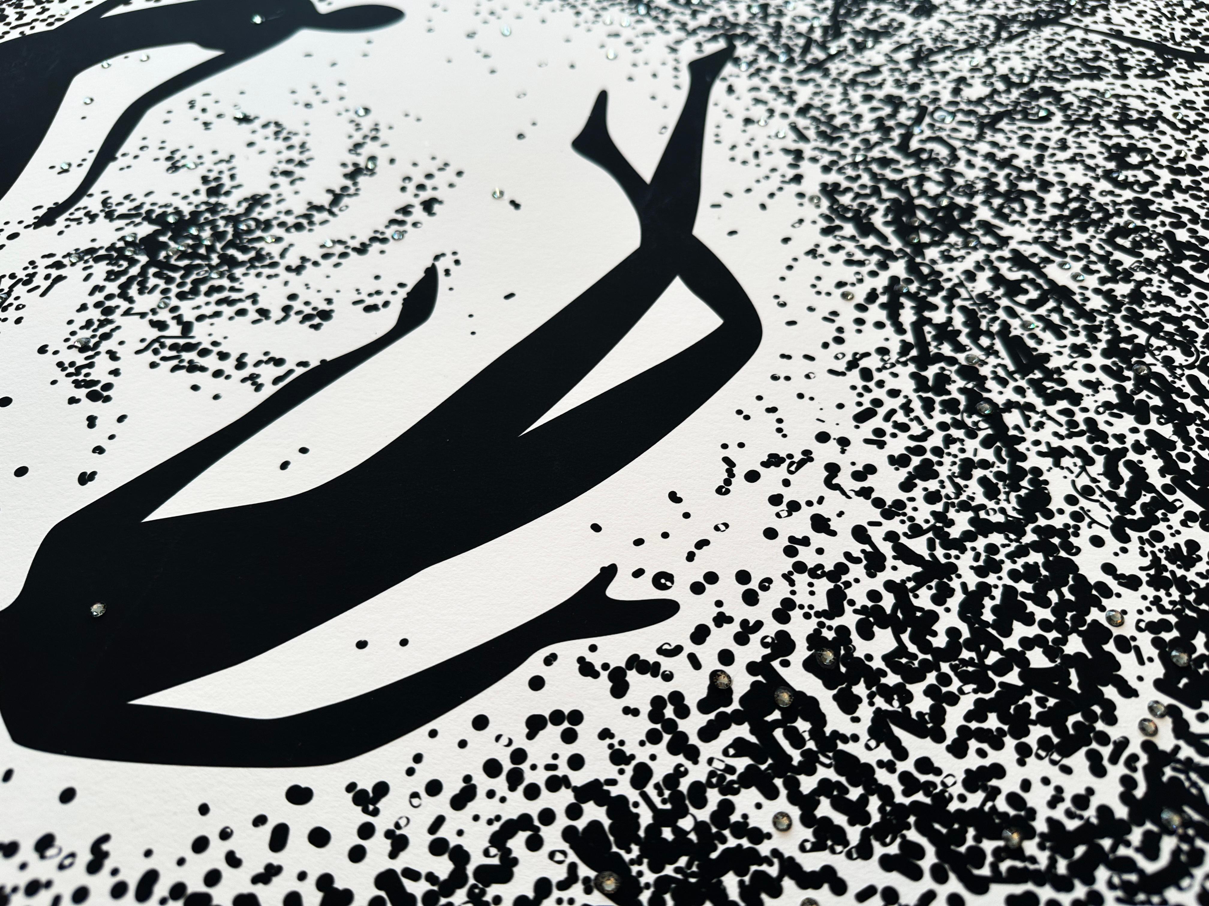 Black Ink and Swarovski Black Diamond Crystals Contemporary Wall Art For Sale 13
