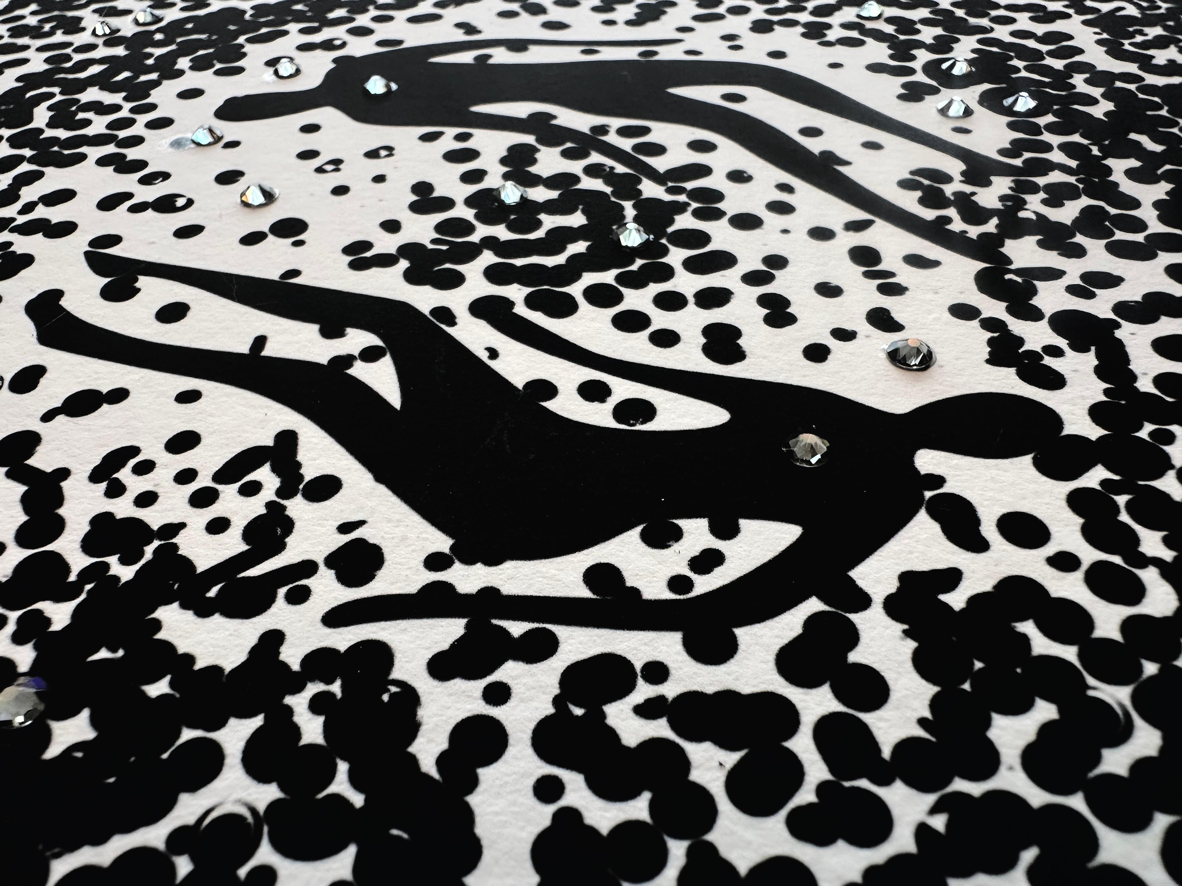 Black Ink and Swarovski Black Diamond Crystals Contemporary Wall Art For Sale 14