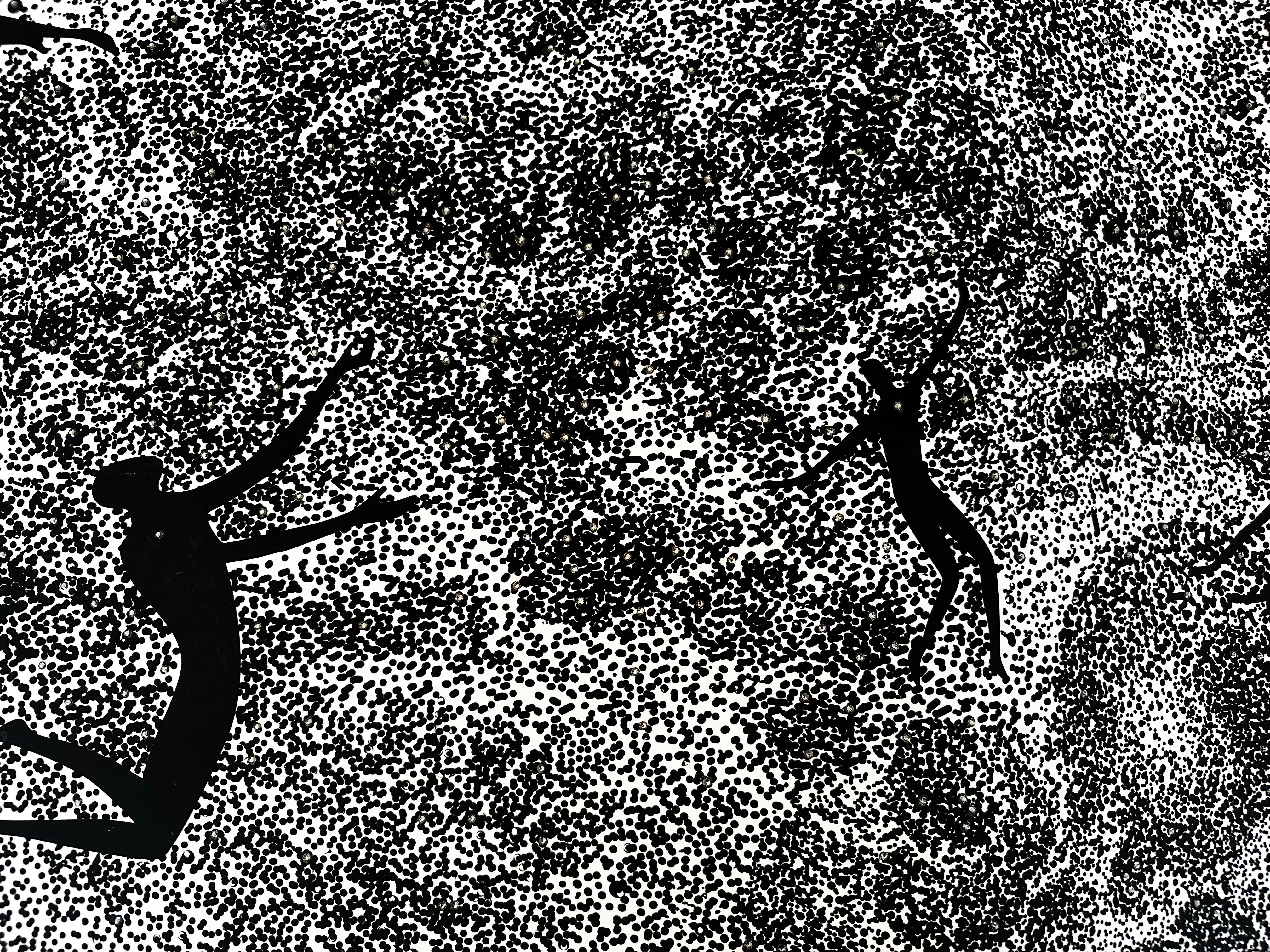 Black Ink and Swarovski Black Diamond Crystals Contemporary Wall Art In New Condition For Sale In Hong Kong, HK