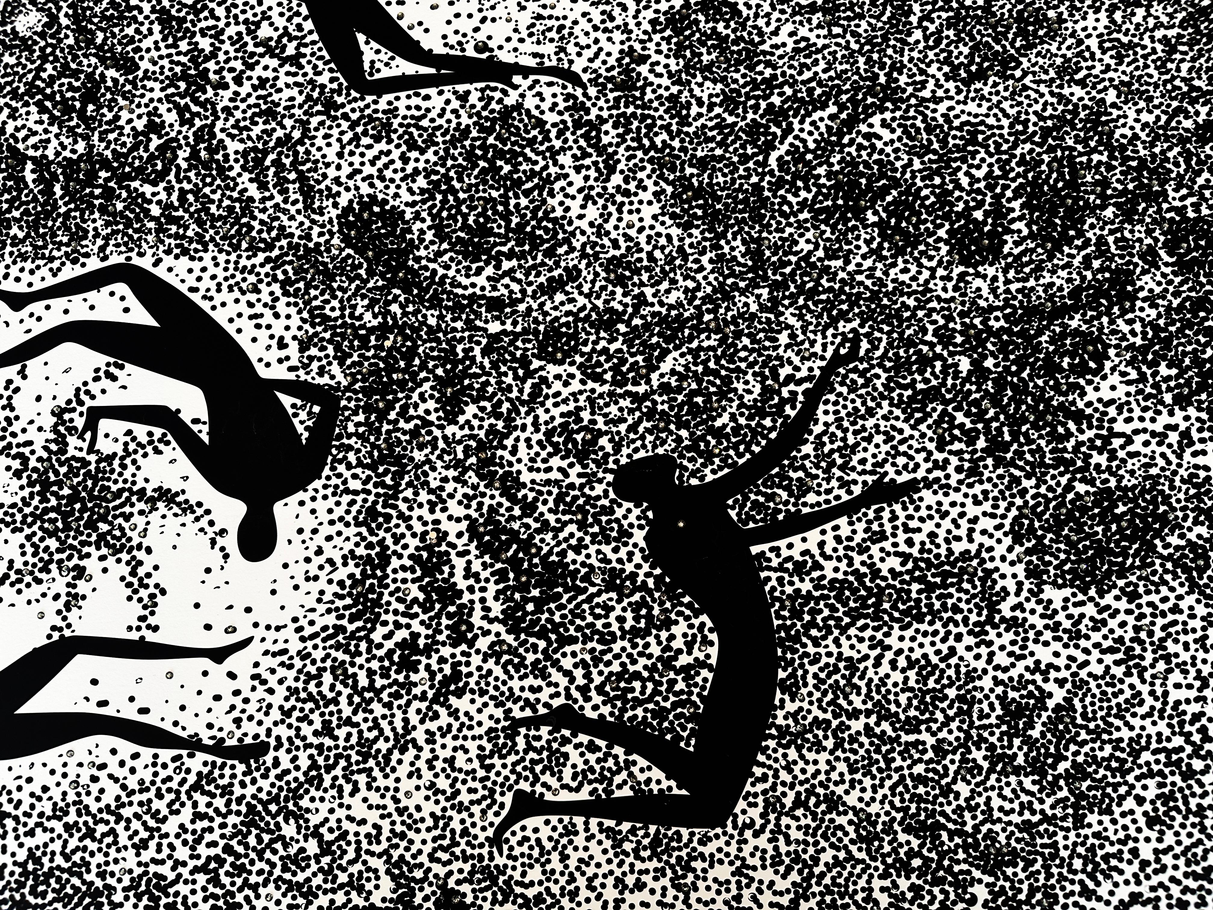 Black Ink and Swarovski Black Diamond Crystals Contemporary Wall Art For Sale 1