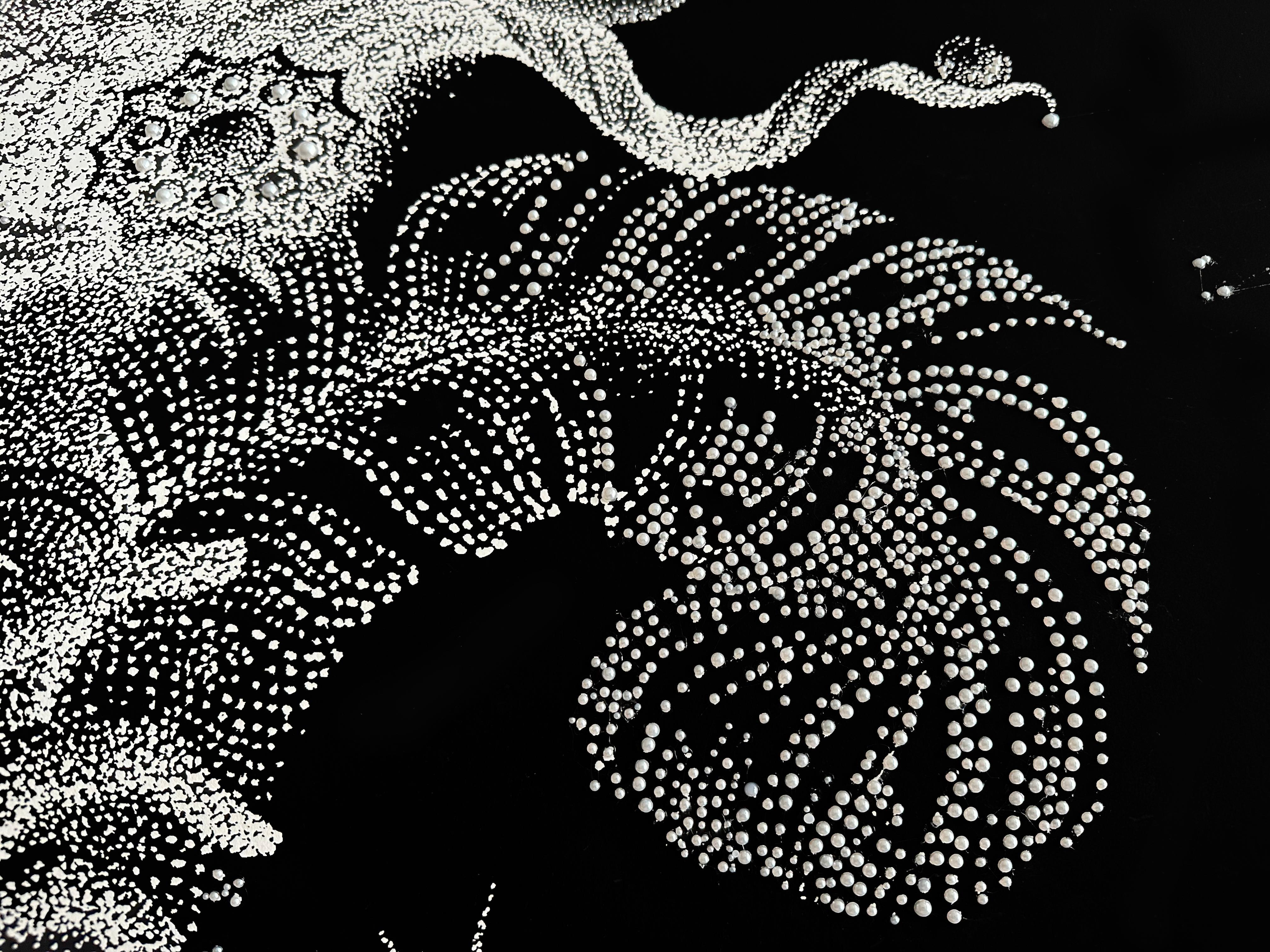 Black Ink and Swarovski Pearl Crystals Contemporary Wall Art For Sale 4