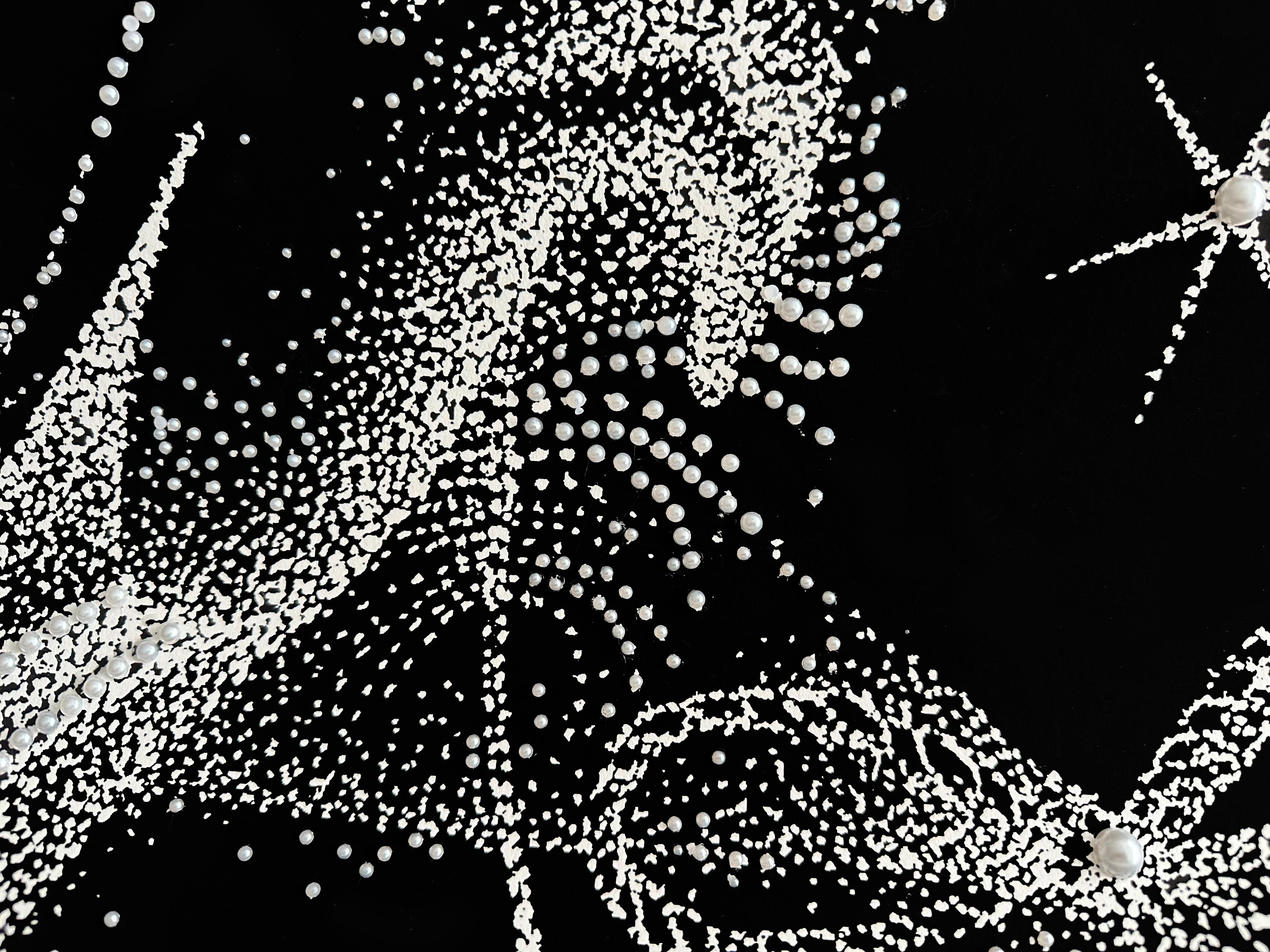 Black Ink and Swarovski Pearl Crystals Contemporary Wall Art For Sale 5