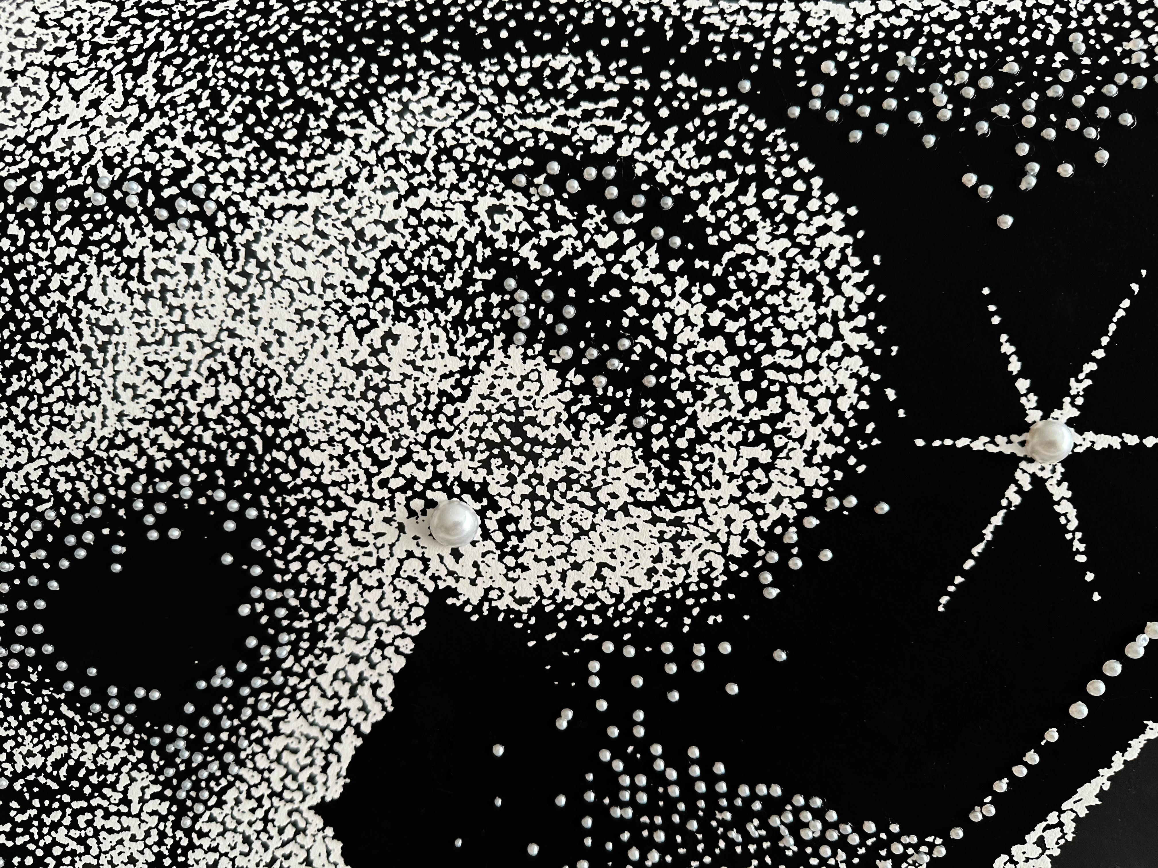 Black Ink and Swarovski Pearl Crystals Contemporary Wall Art For Sale 6