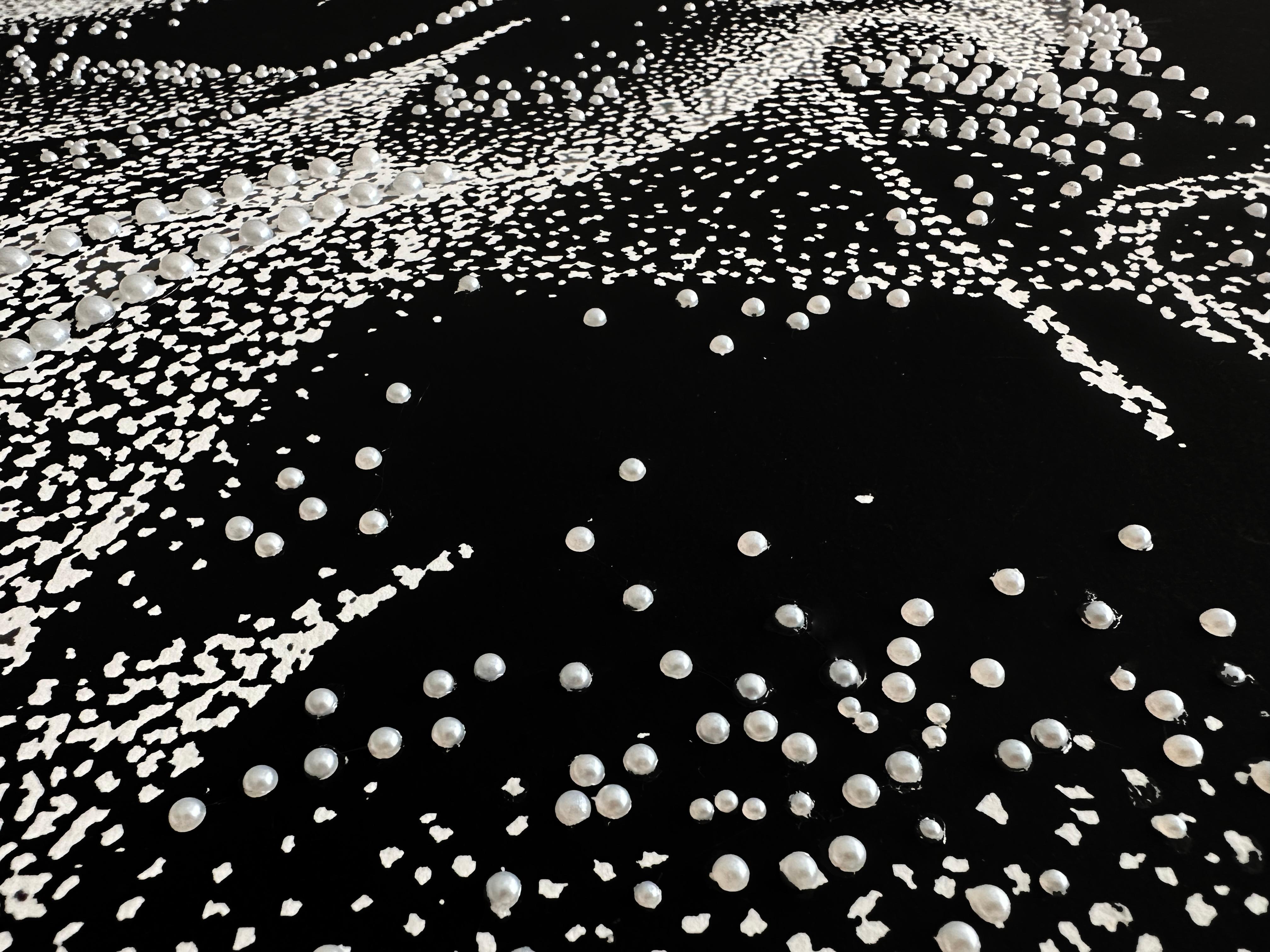 Black Ink and Swarovski Pearl Crystals Contemporary Wall Art For Sale 7