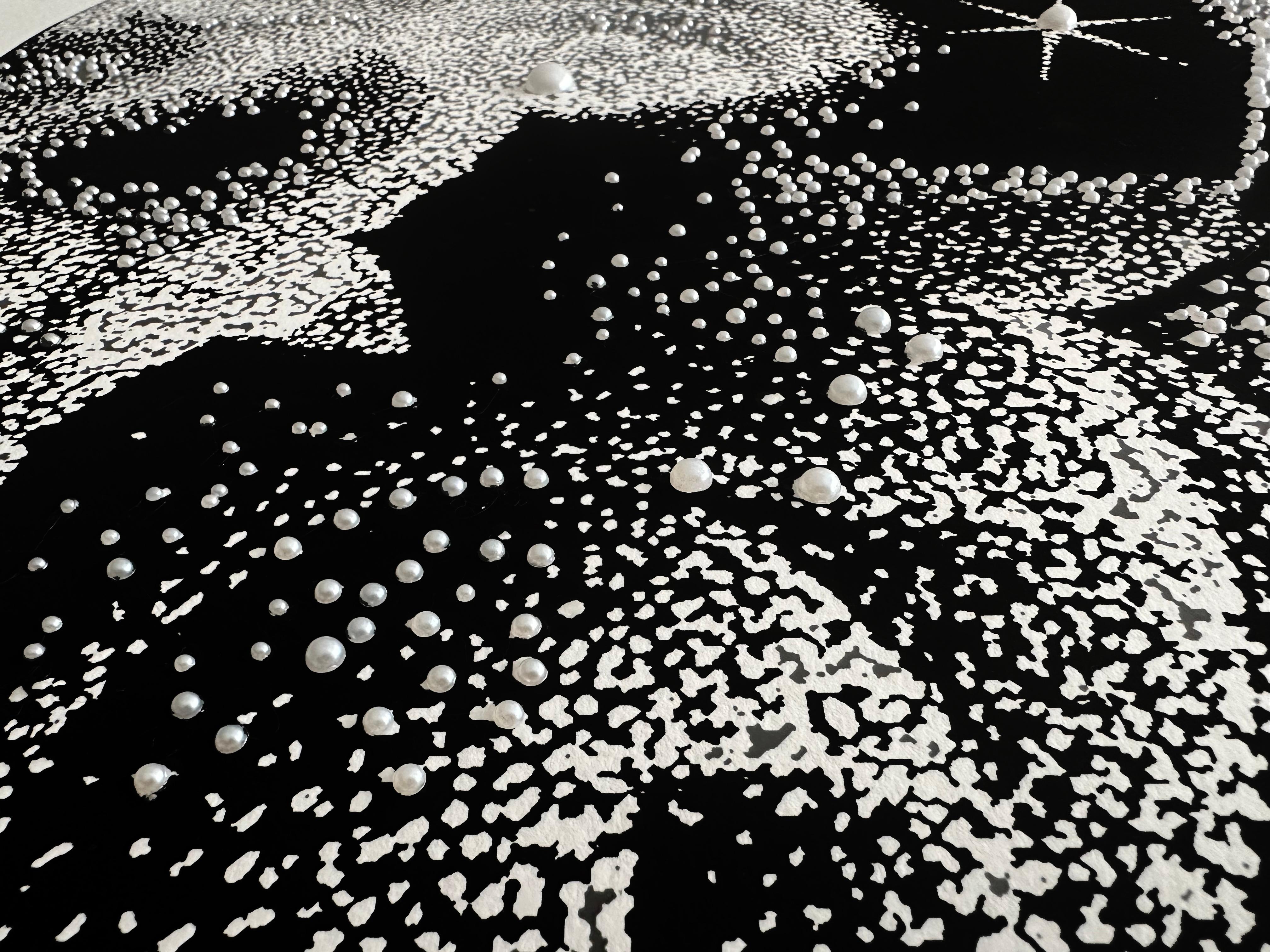 Black Ink and Swarovski Pearl Crystals Contemporary Wall Art For Sale 8
