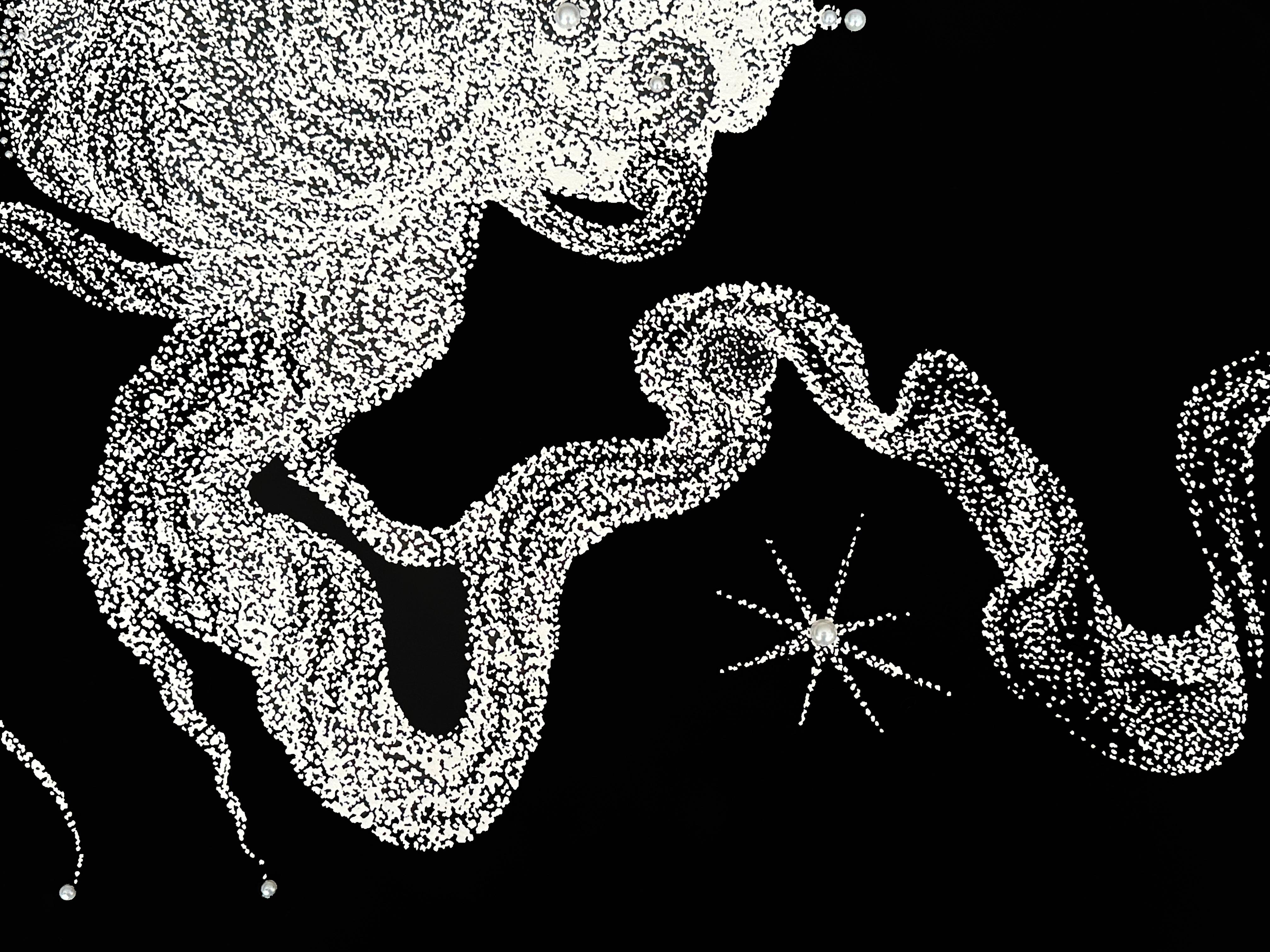 Black Ink and Swarovski Pearl Crystals Contemporary Wall Art For Sale 9