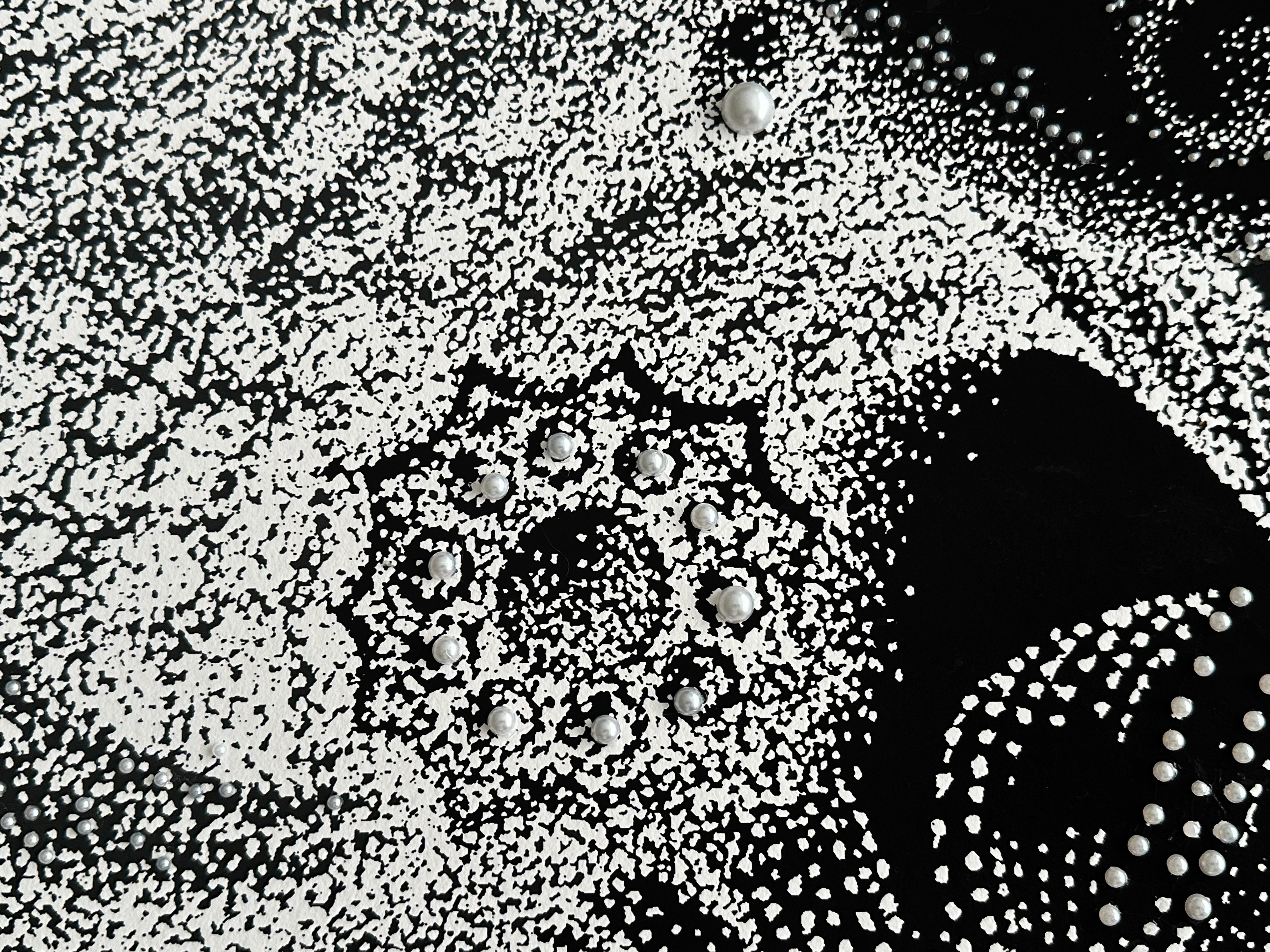 Black Ink and Swarovski Pearl Crystals Contemporary Wall Art For Sale 10