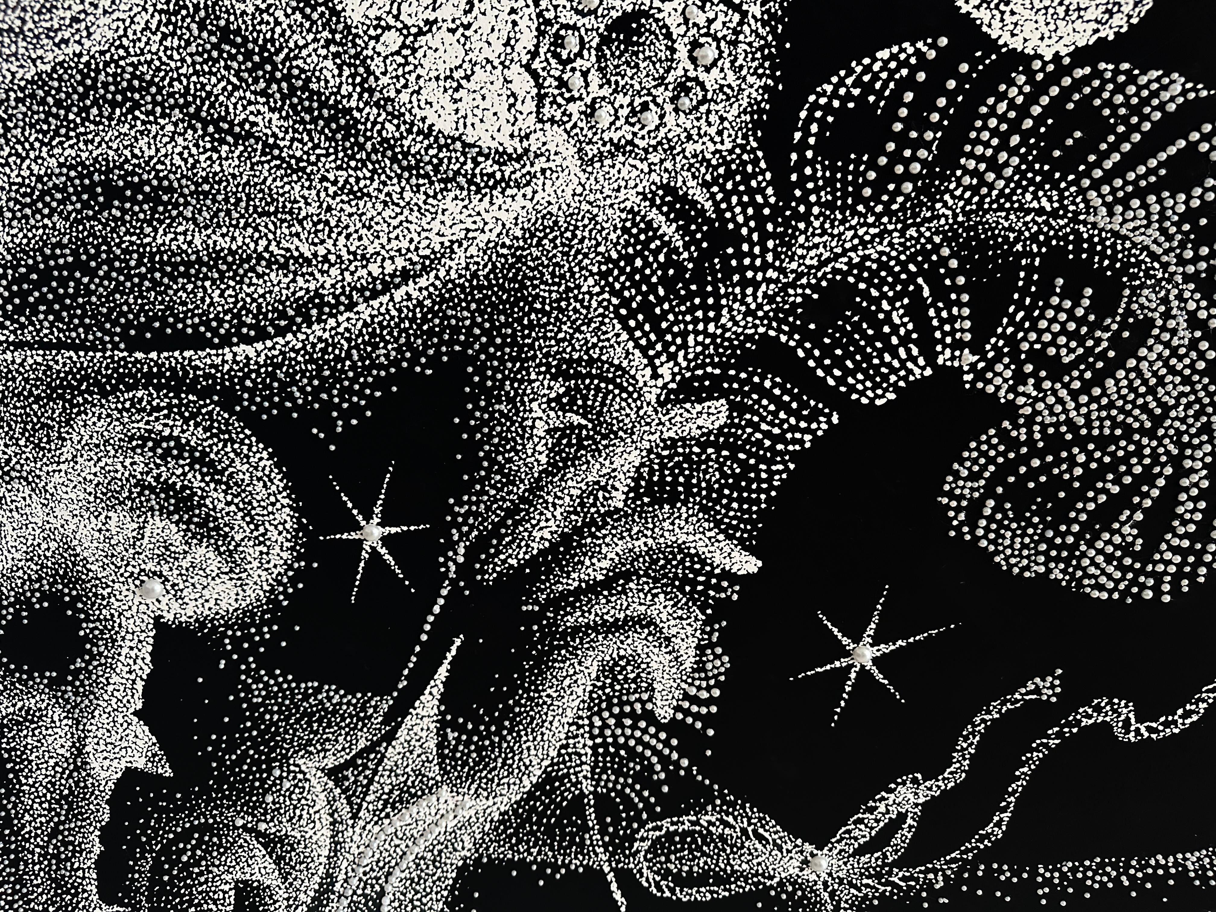 Black Ink and Swarovski Pearl Crystals Contemporary Wall Art For Sale 13