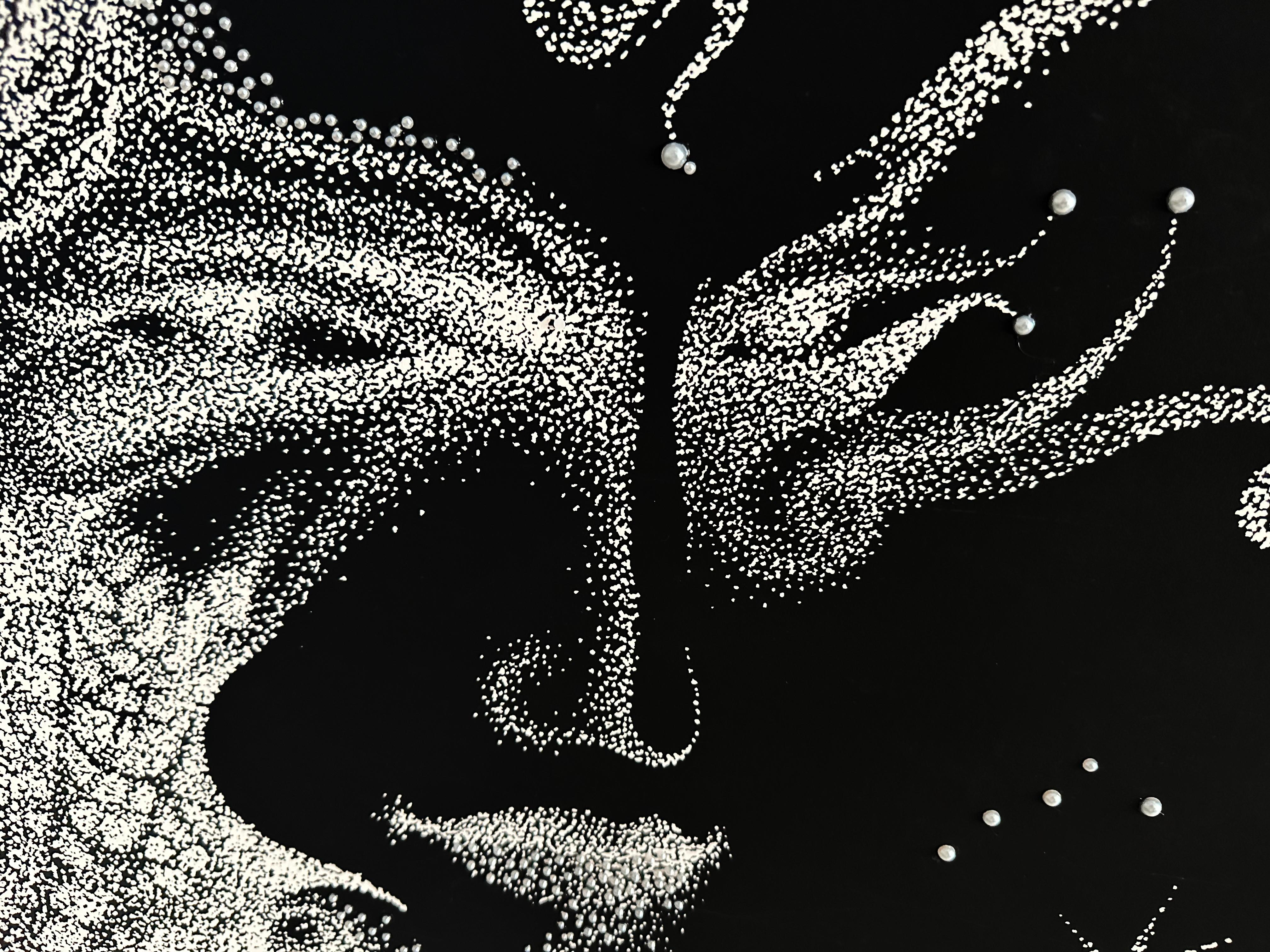 Black Ink and Swarovski Pearl Crystals Contemporary Wall Art For Sale 14