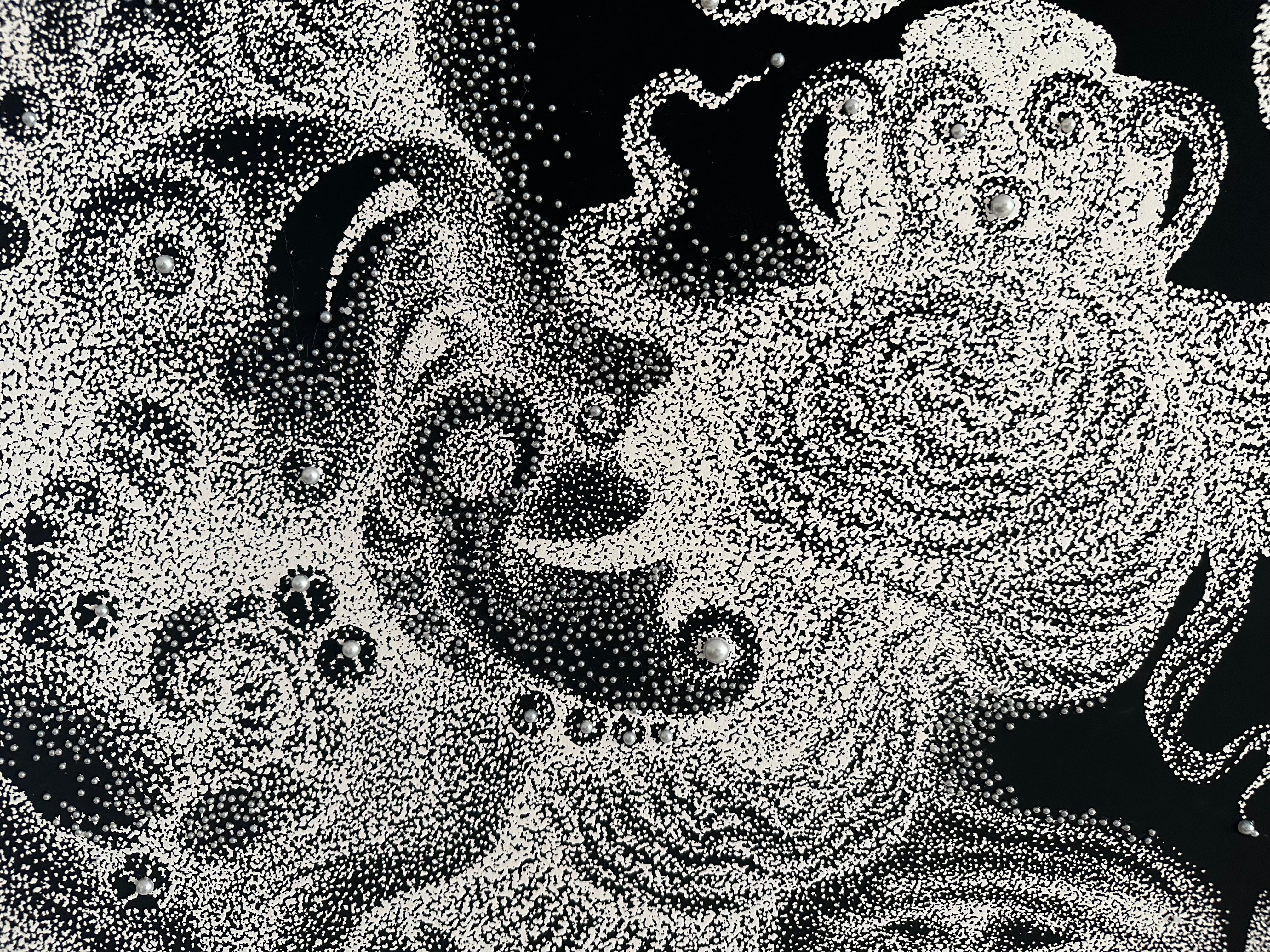 Spanish Black Ink and Swarovski Pearl Crystals Contemporary Wall Art For Sale