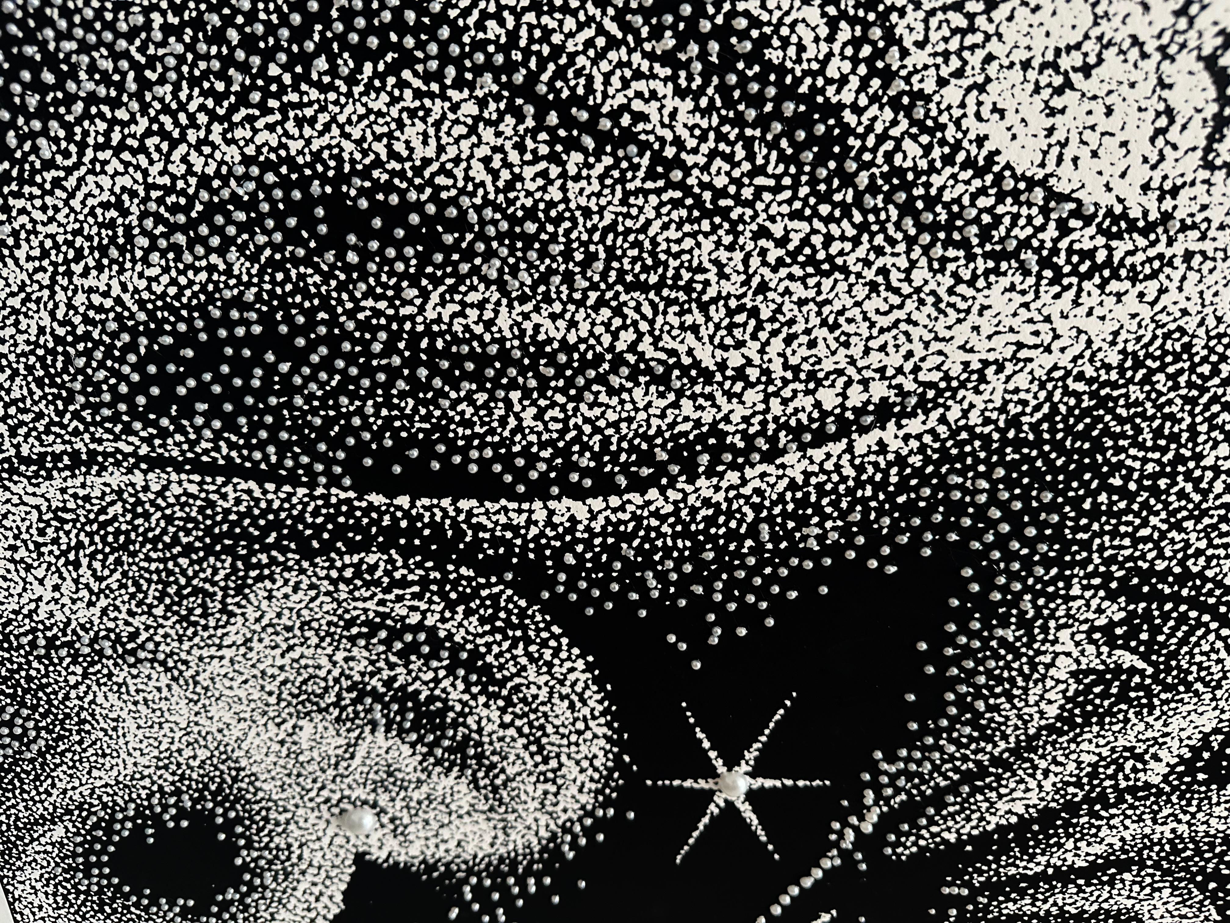 Black Ink and Swarovski Pearl Crystals Contemporary Wall Art For Sale 1