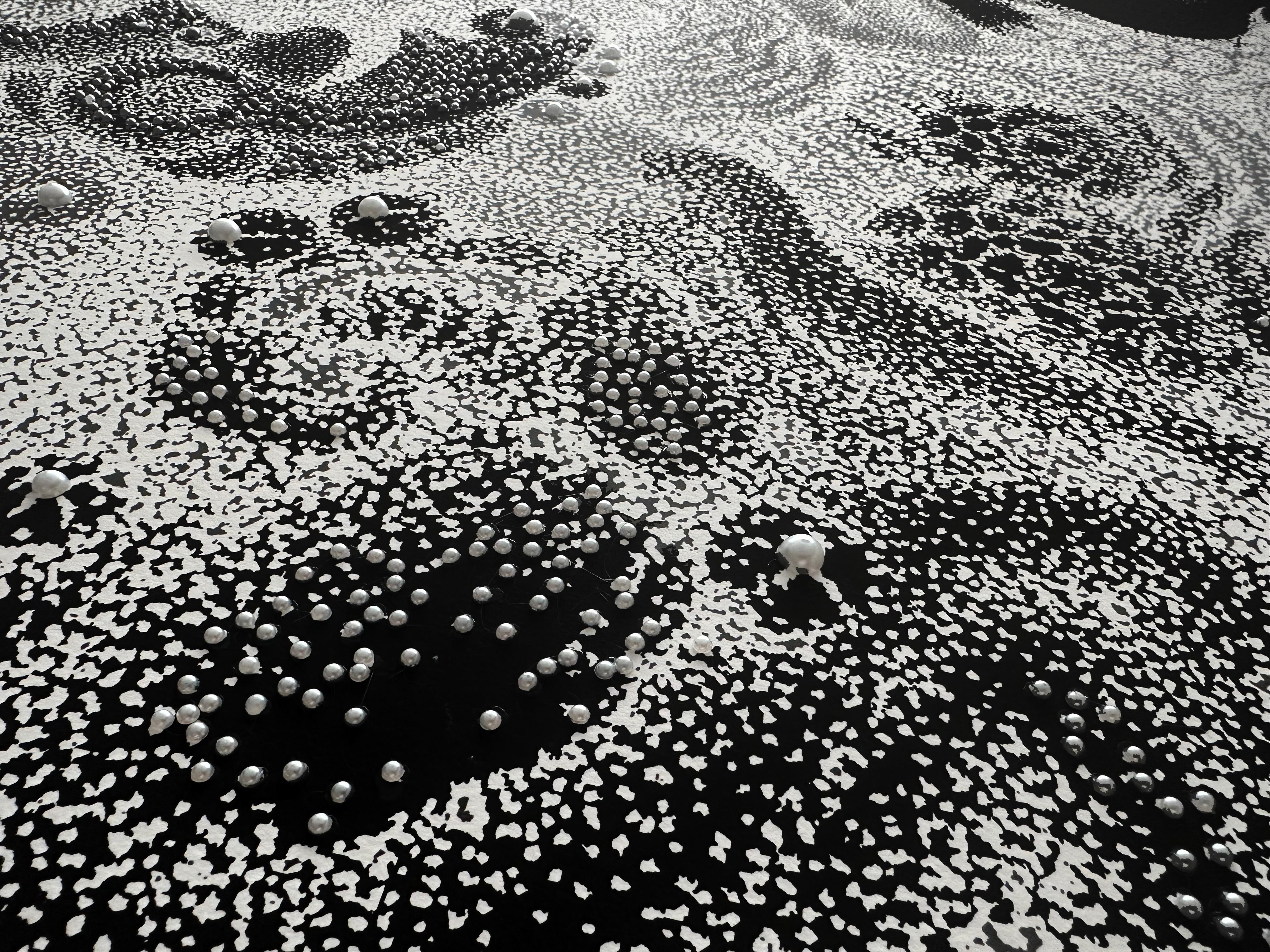 Black Ink and Swarovski Pearl Crystals Contemporary Wall Art For Sale 2