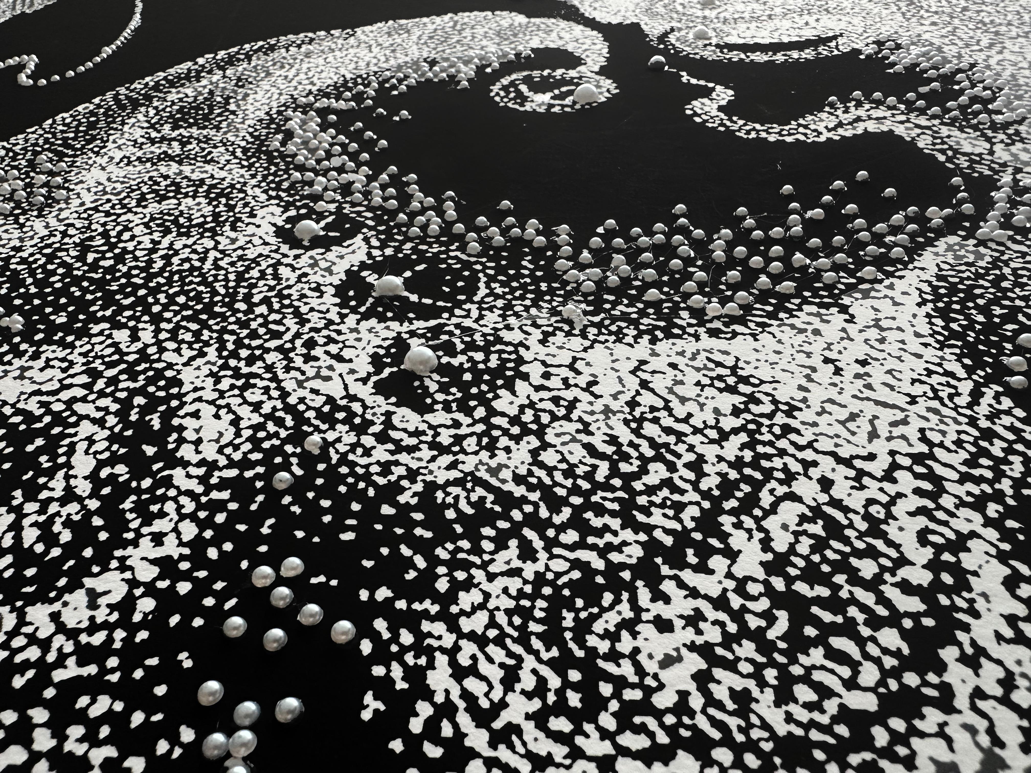 Black Ink and Swarovski Pearl Crystals Contemporary Wall Art For Sale 3