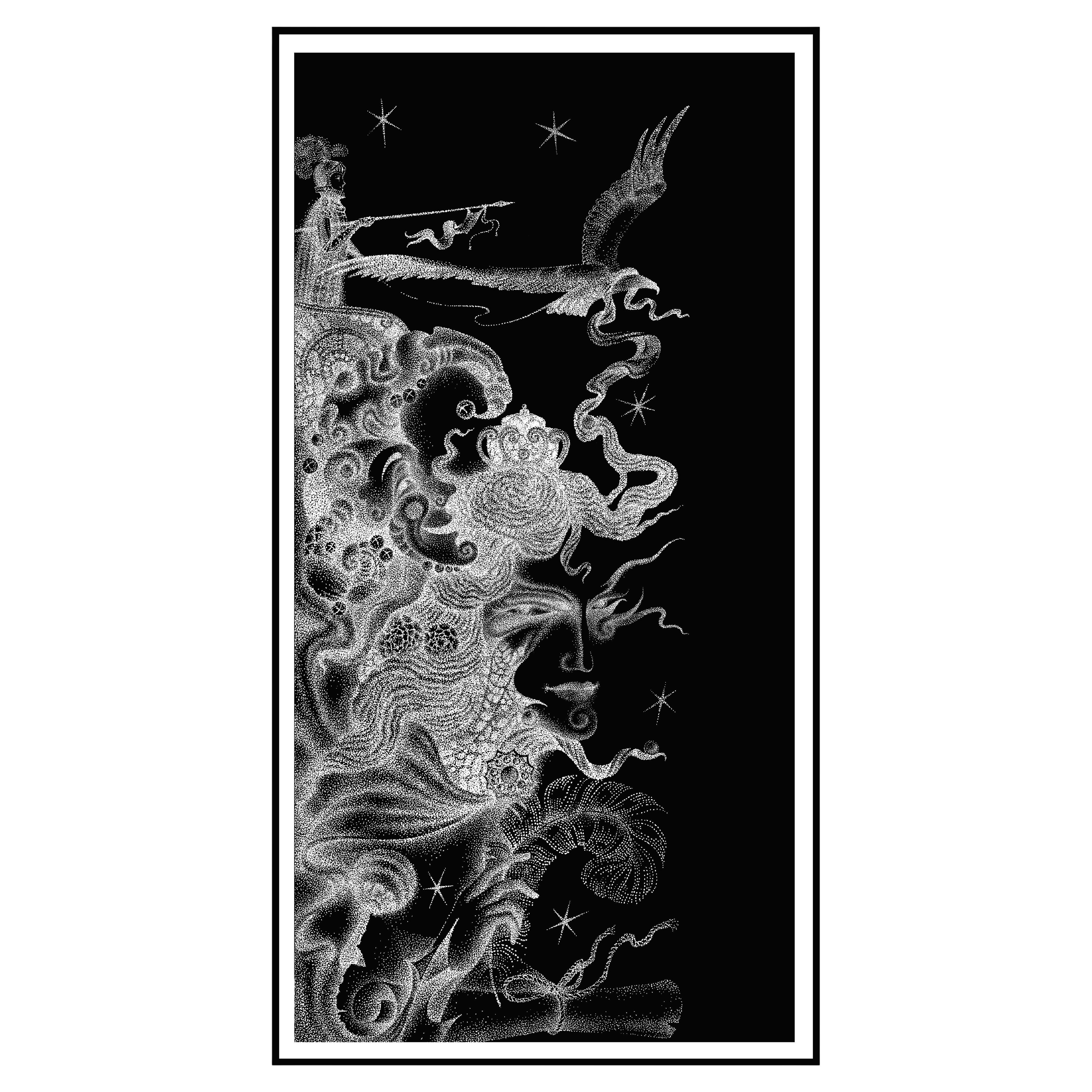 Black Ink and Swarovski Pearl Crystals Contemporary Wall Art