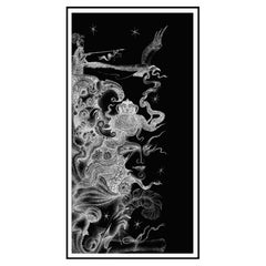 Black Ink and Swarovski Pearl Crystals Contemporary Wall Art