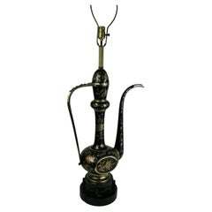 Black Inlaid Silver Oversized Ewer Shaped Tall Table Lamp