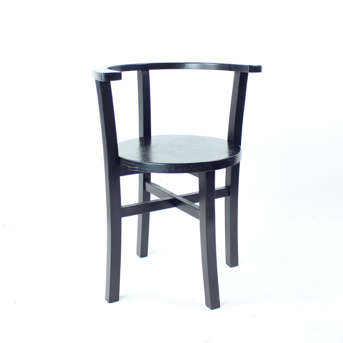 Black Interwar Period Oak Club Armchair, Czechoslovakia 1930s For Sale 4