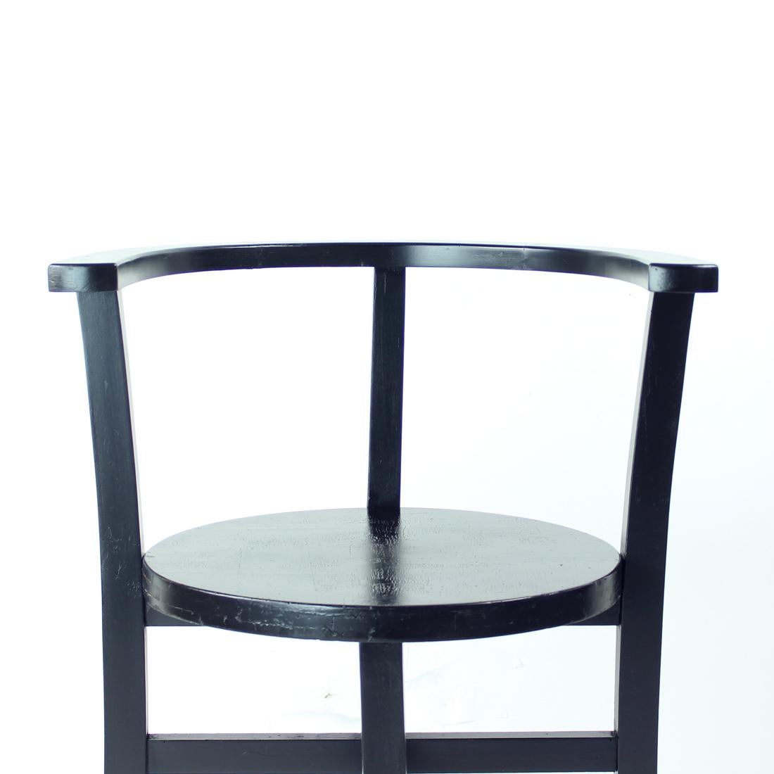 Black Interwar Period Oak Club Armchair, Czechoslovakia 1930s For Sale 6