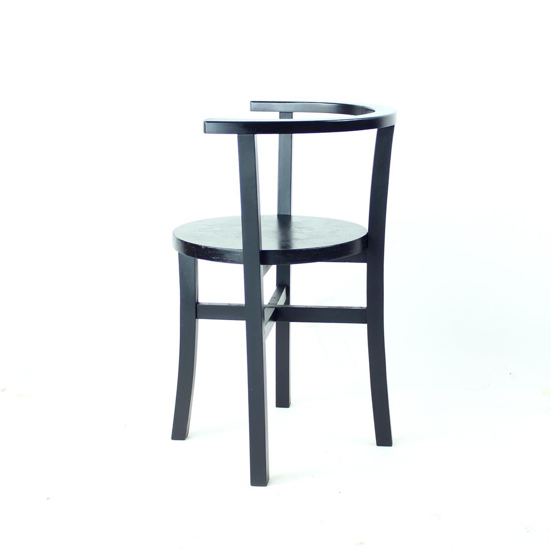 Bauhaus Black Interwar Period Oak Club Armchair, Czechoslovakia 1930s For Sale