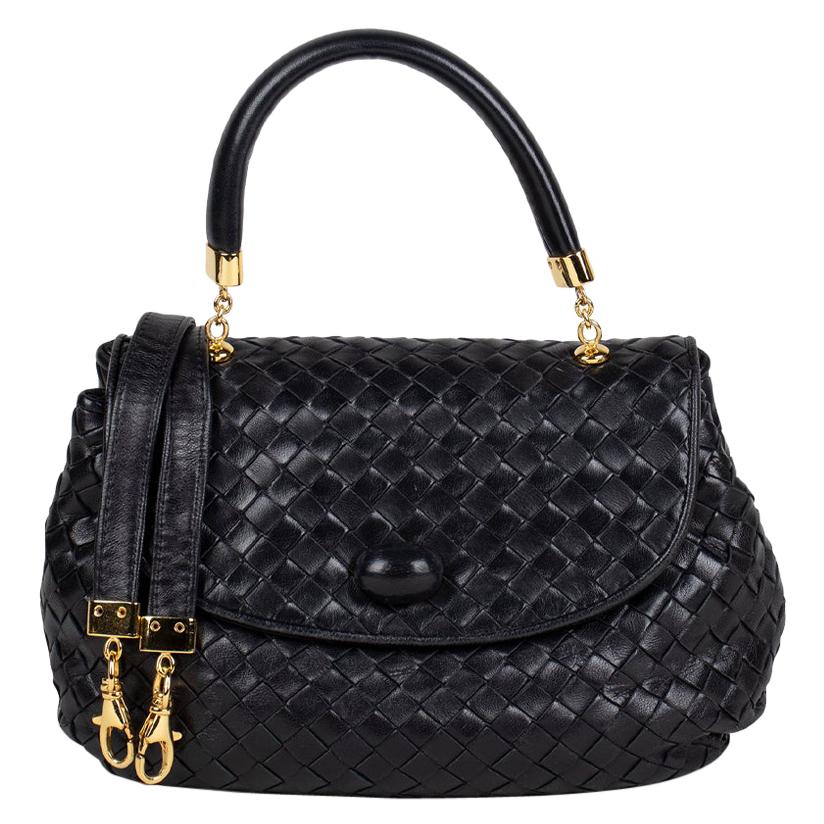Black Intrecciato Nappa Leather Bottega Veneta Top Crossbody Bag For Sale