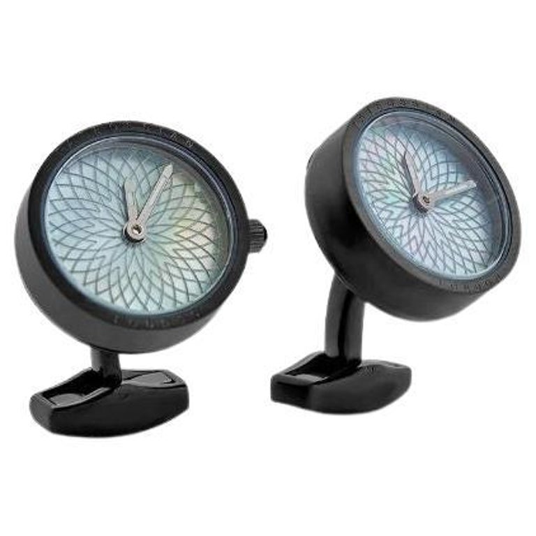 ROTONDO GUILLOCHÉ ROSE STAINLESS STEEL CUFFLINKS WITH WHITE MOTHER OF PEARL main image 1