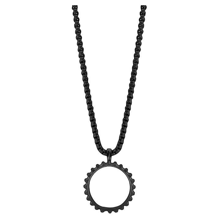 Black IP Plated Stainless Steel Lens Gear Necklace