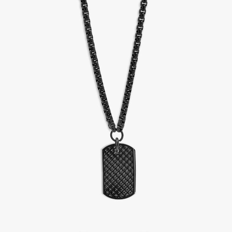 Black IP Plated Stainless Steel RT Elements Dog Tag Necklace

This dog tag necklace features two overlaying pieces made from black IP plated stainless steel. One is cut out with squares allowing a glimse at the other, which has been meticulously