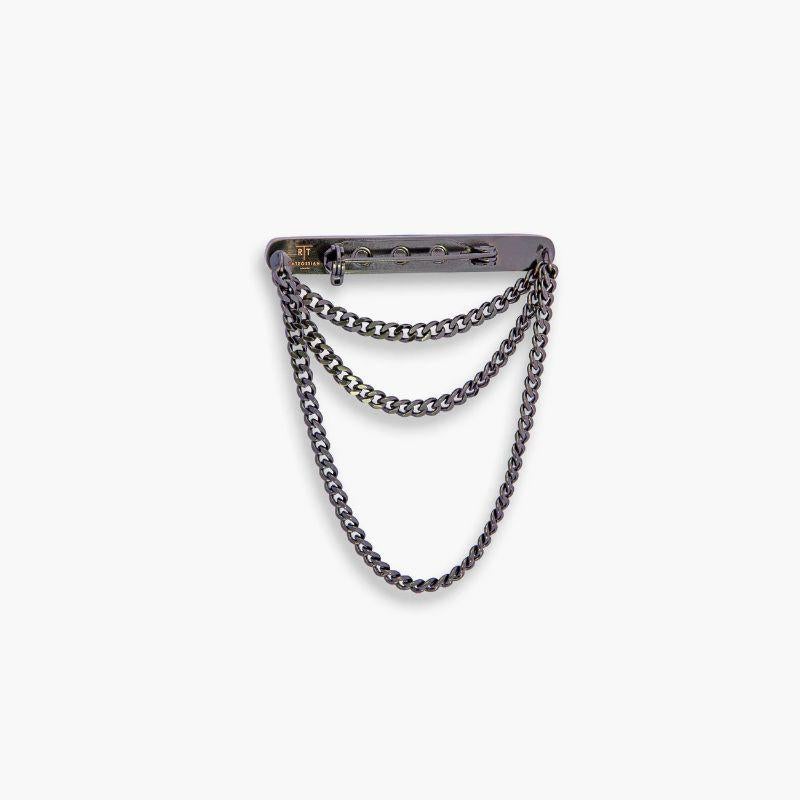 Black IP stainless steel RT Elements brooch with hematite

This contemporary brooch features a semi-precious stone set into a black IP plated stainless steel case. Each piece finished with three hanging curb chains for a modern look. Our new 