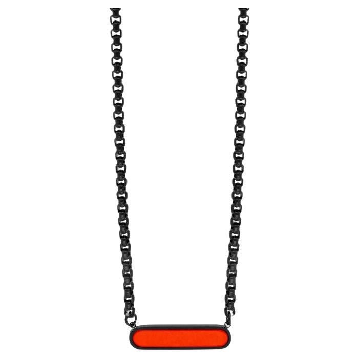 Black IP Stainless Steel RT Elements Necklace with Carnelian