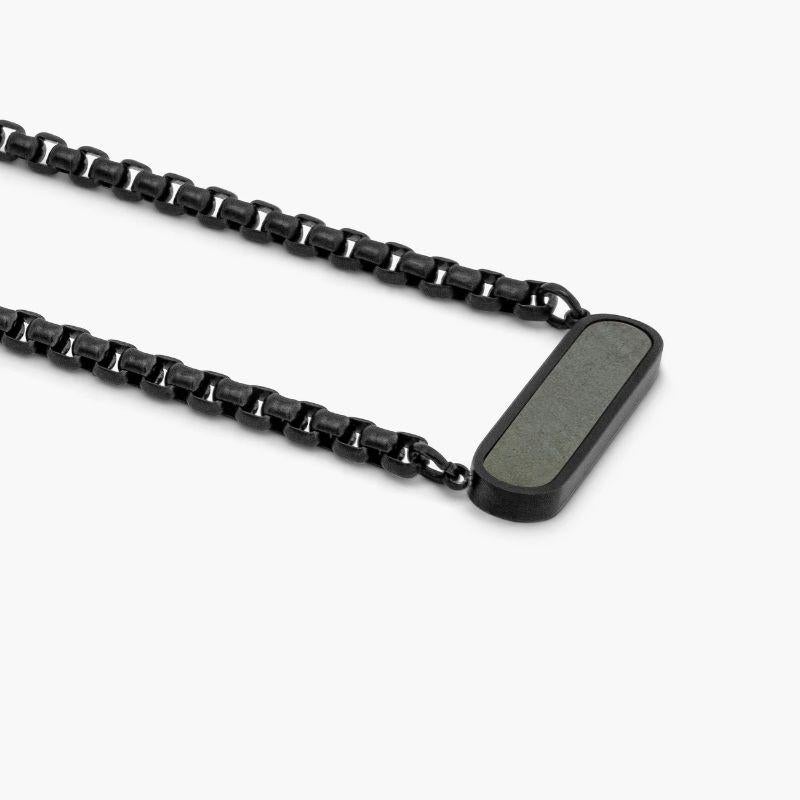 Black IP Stainless Steel RT Elements Necklace with Hematite

This ID bar necklace features a hand-cut hematite semi-precious stone set in black IP plated stainless steel. This necklace is perfect for stacking. Our new 