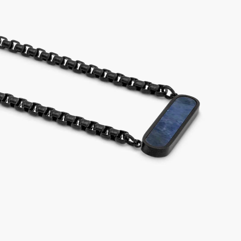 Black IP Stainless Steel RT Elements Necklace with Sodalite

This ID bar necklace features a hand-cut sodalite semi-precious stone set in black IP plated stainless steel. This necklace is perfect for stacking. Our new 