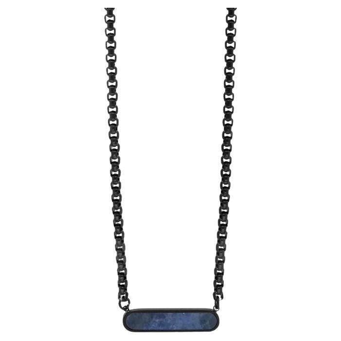 Black IP Stainless Steel RT Elements Necklace with Sodalite
