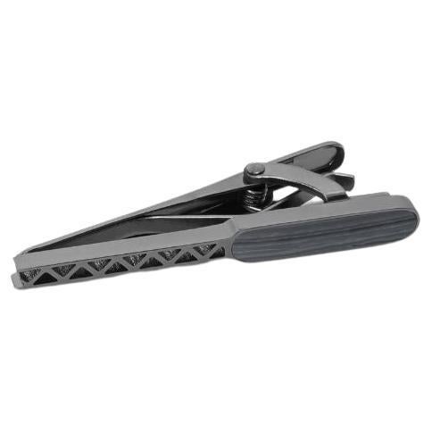 Black IP Stainless Steel Rt Elements Tie Clip with Hematite