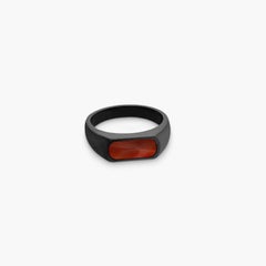 Black IP Stainless Steel RT Signet Ring with Carnelian, Size M