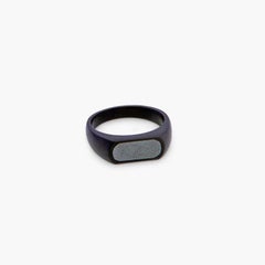 Black IP Stainless Steel RT Signet Ring with Hematite, Size M