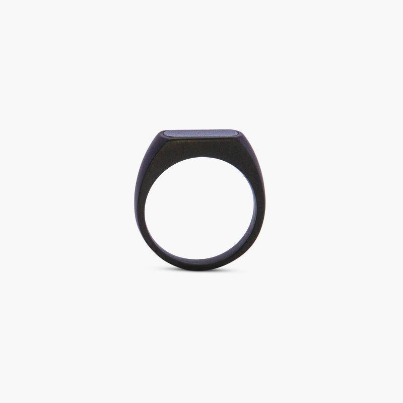 Black IP Stainless Steel RT Signet Ring with Hematite, Size M In New Condition For Sale In Fulham business exchange, London