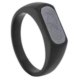 Black IP Stainless Steel RT Signet Ring with Hematite, Size S For Sale