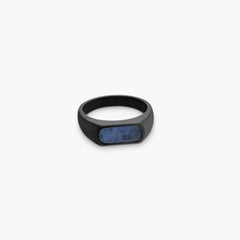 Black IP Stainless Steel RT Signet Ring with Sodalite, Size S